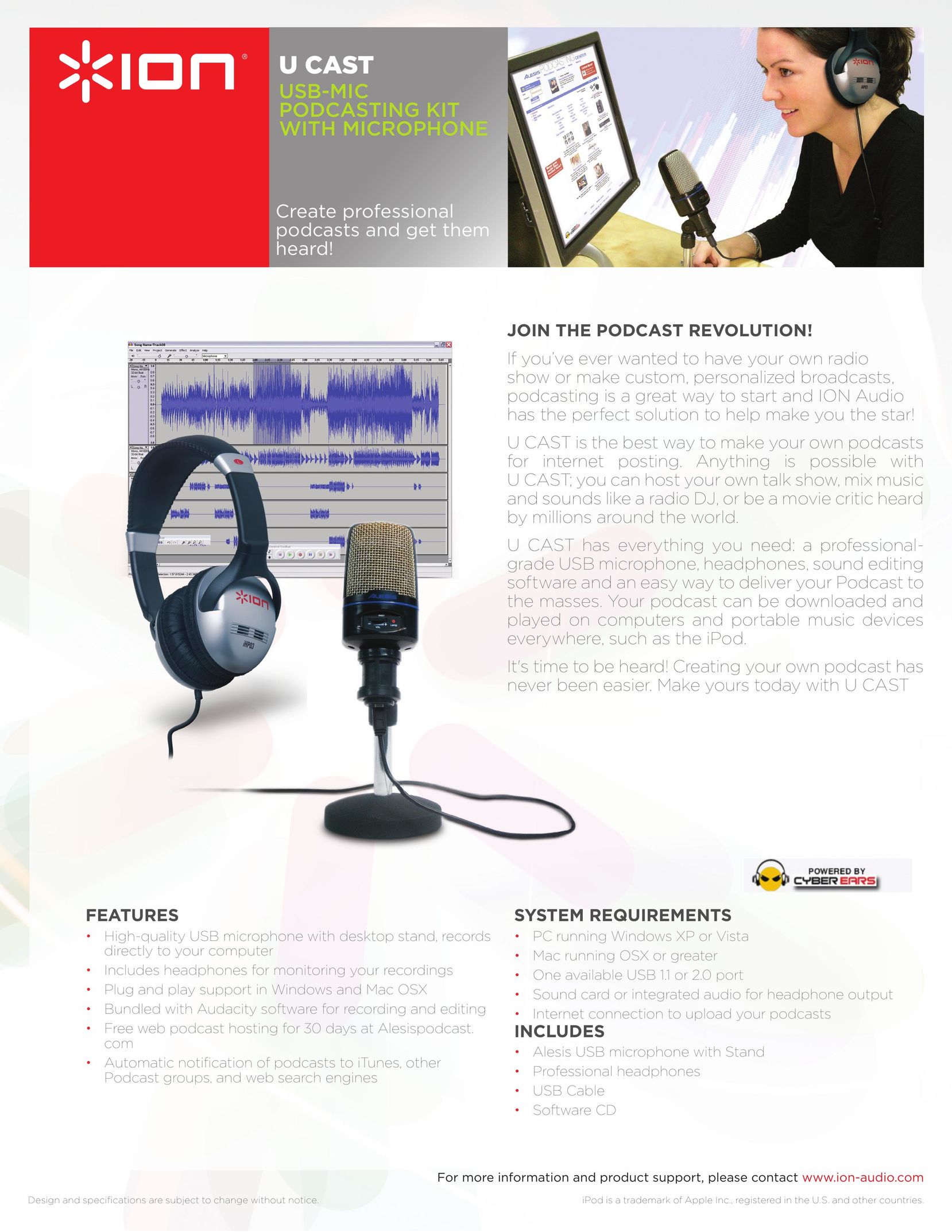 ION USB MIC Podcasting Kit With Microphone Headphones User Manual