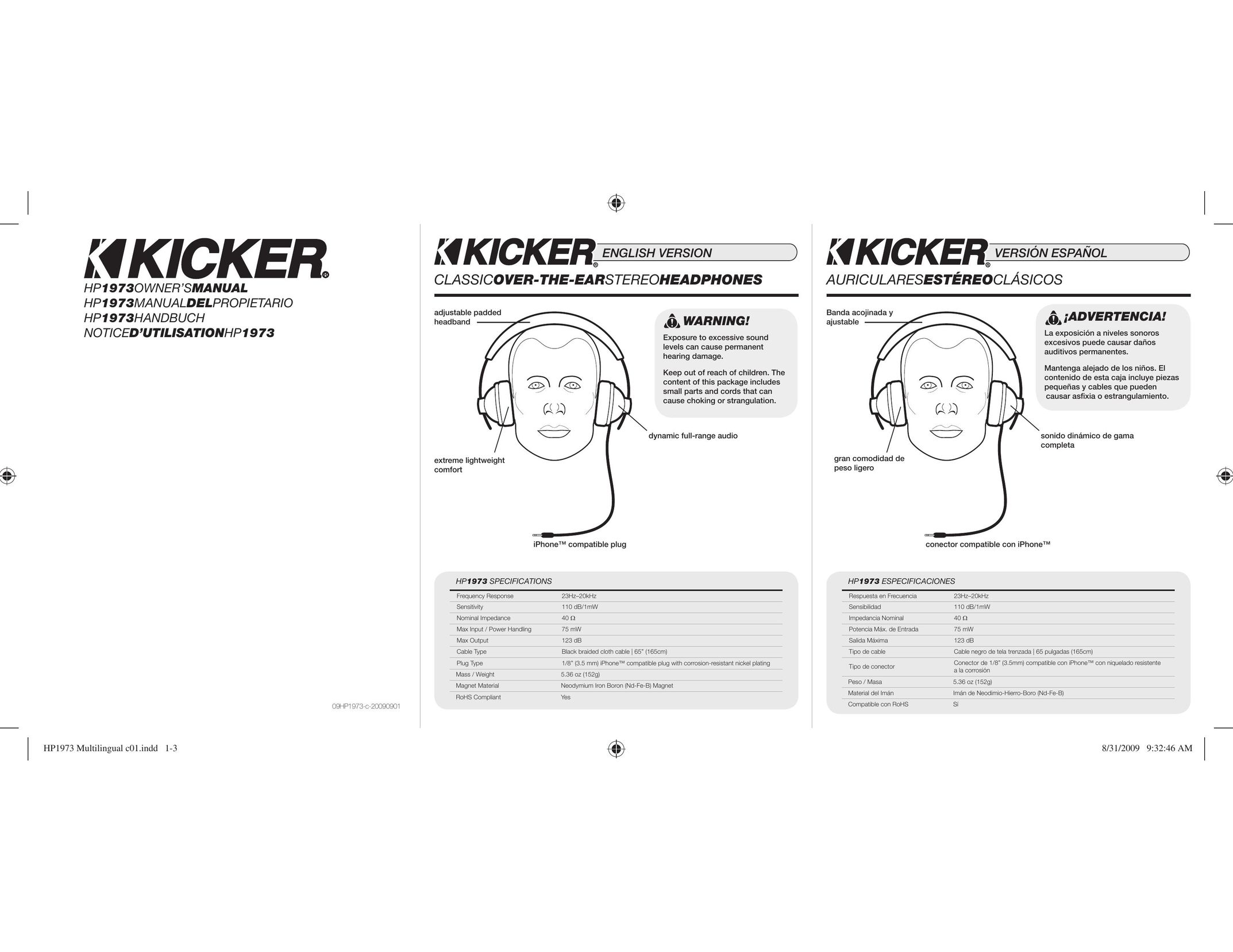 Kicker HP1973 Headphones User Manual