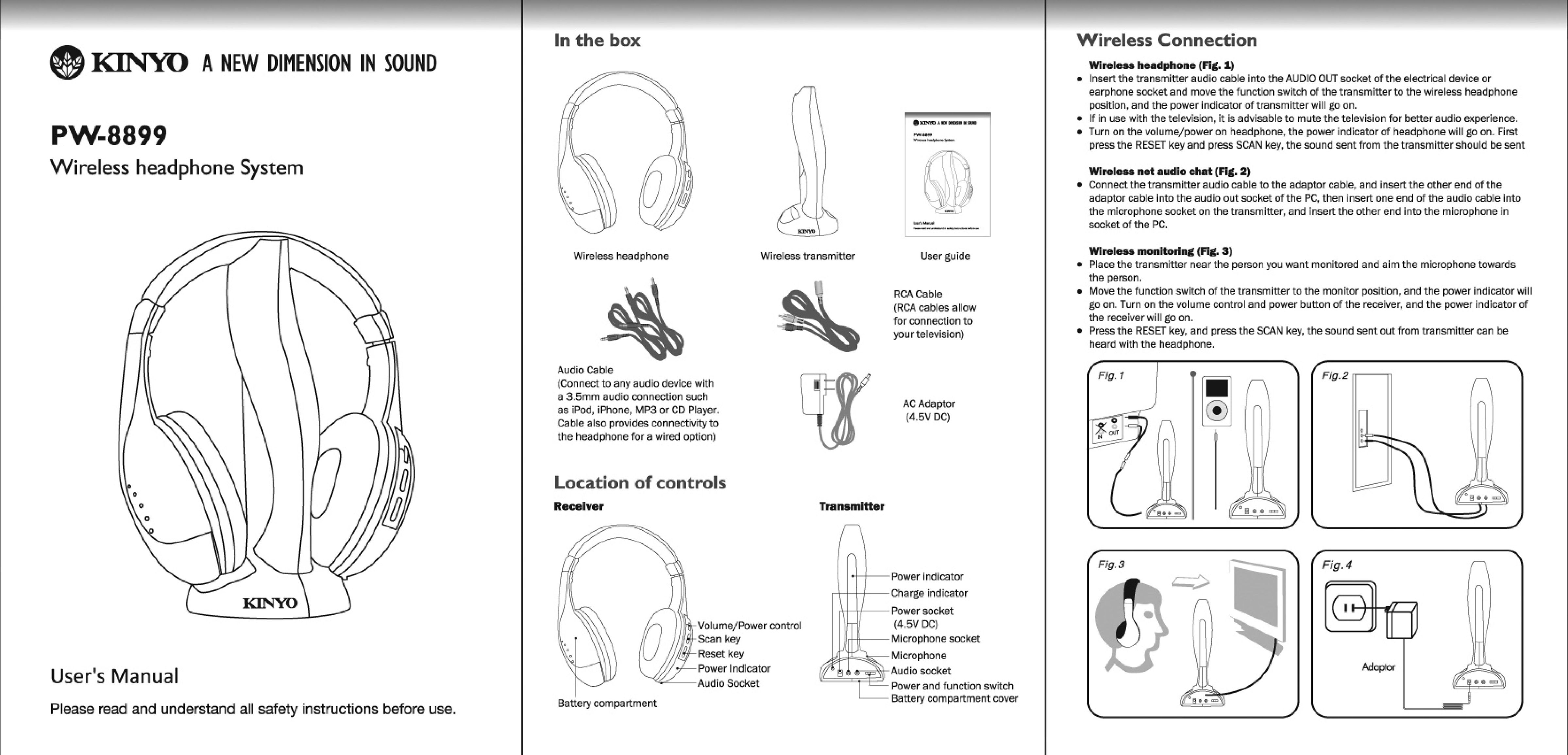 Kinyo Wireless Headphone System Headphones User Manual