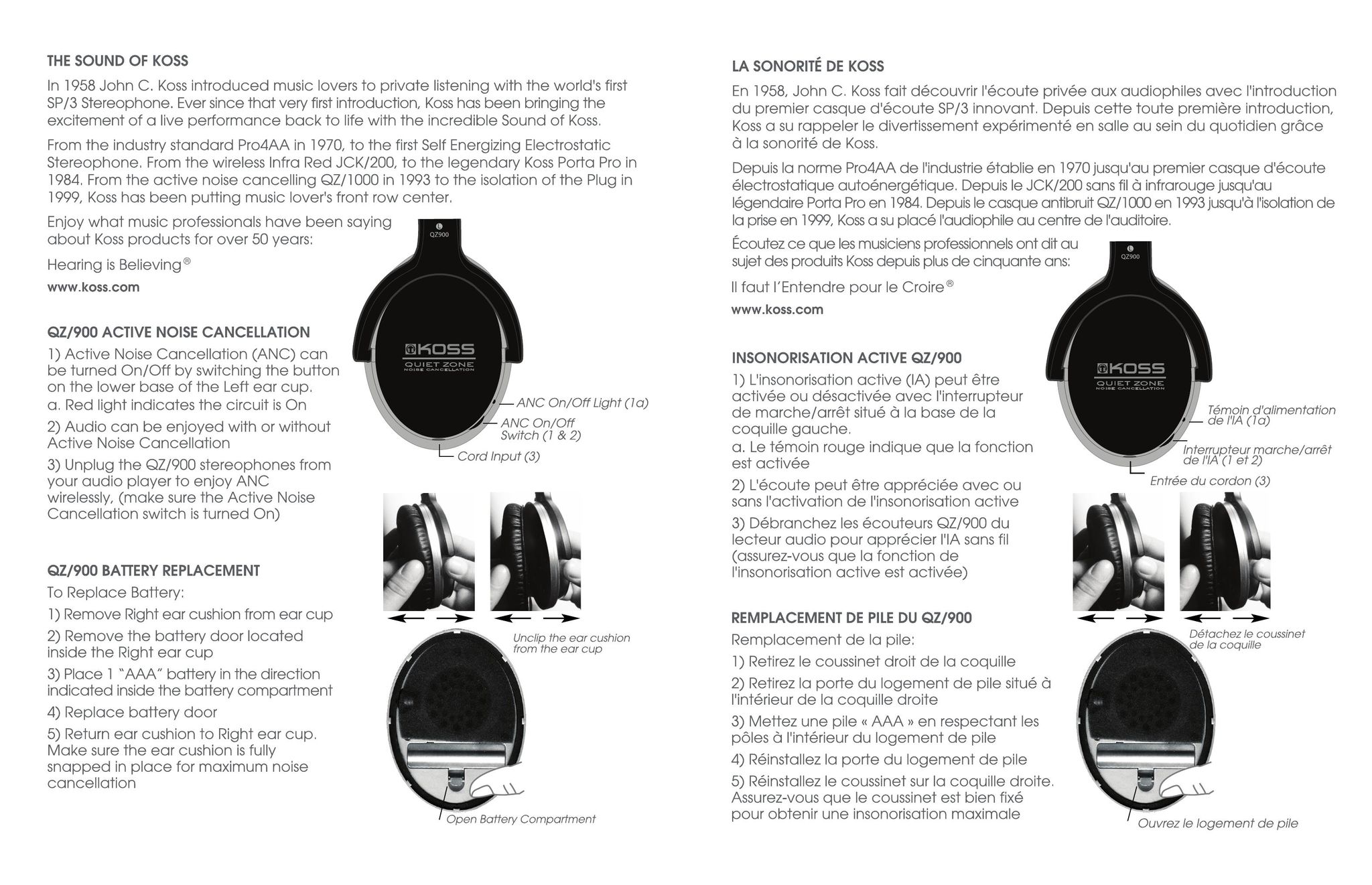 Koss QZ/900 Headphones User Manual