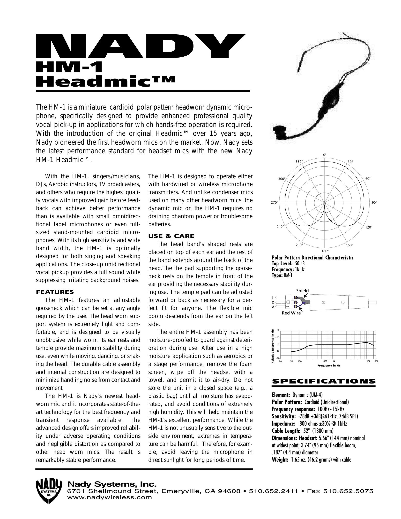 Nady Systems HM-1 Headphones User Manual