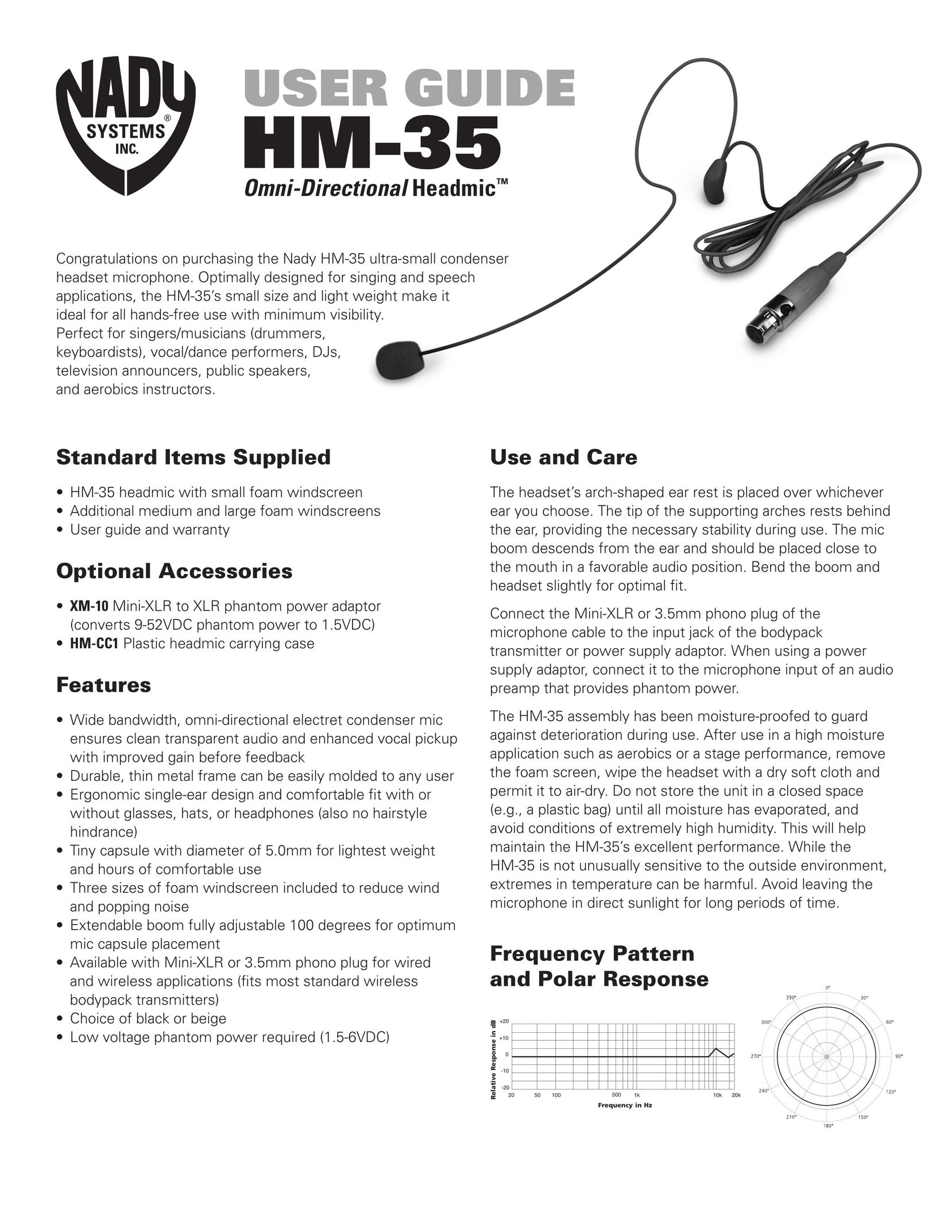 Nady Systems HM-35 Headphones User Manual
