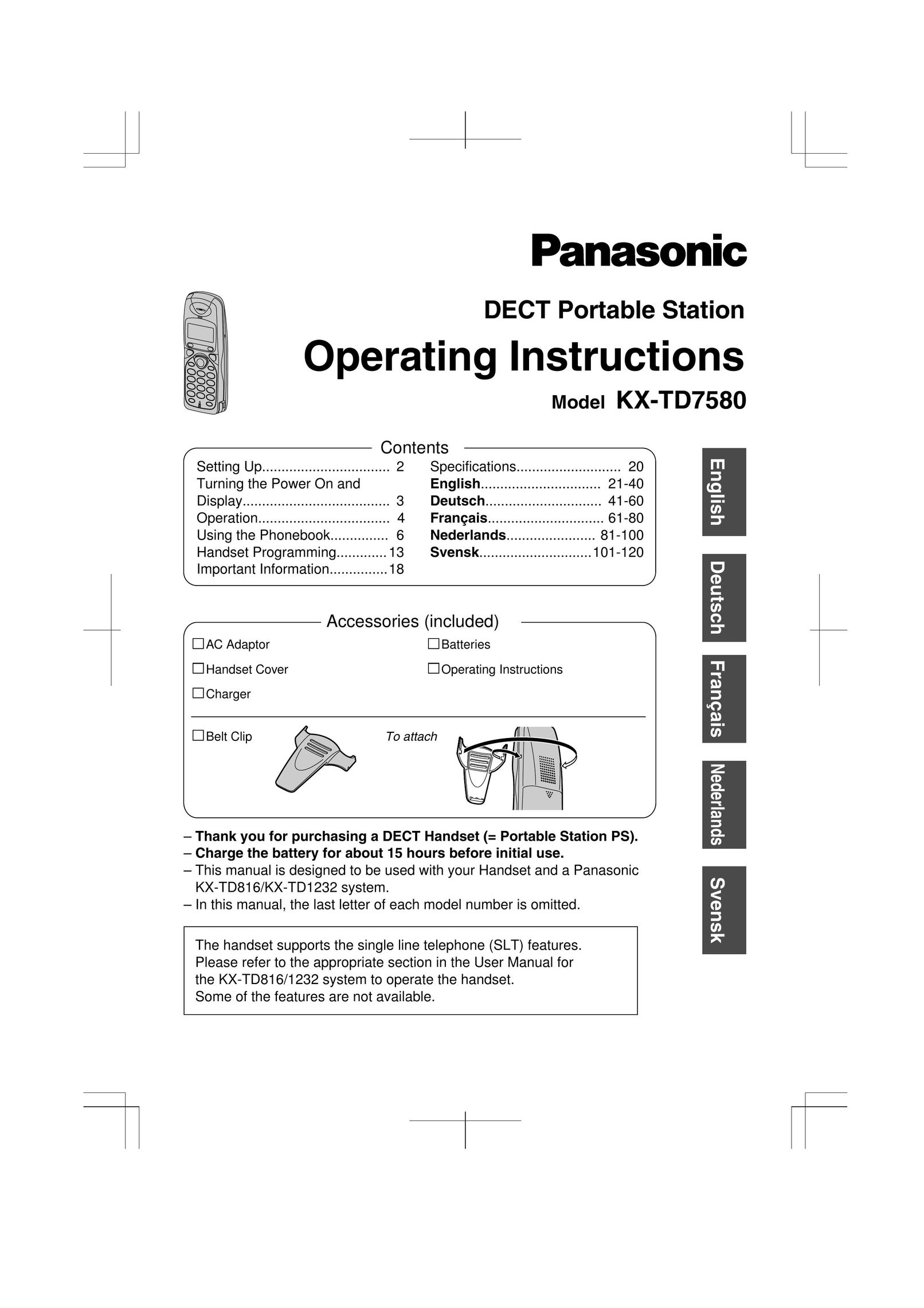 Panasonic KX-TD7580 Headphones User Manual