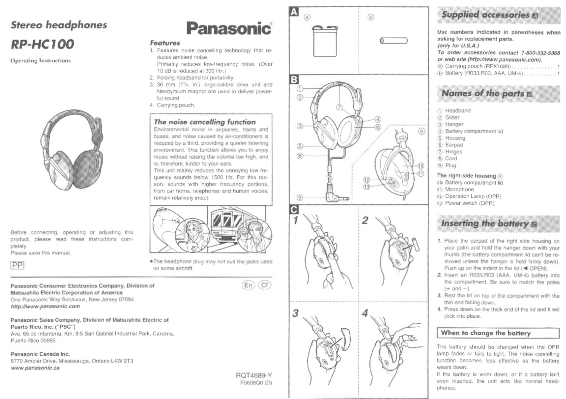 Panasonic RP HC100 Headphones User Manual