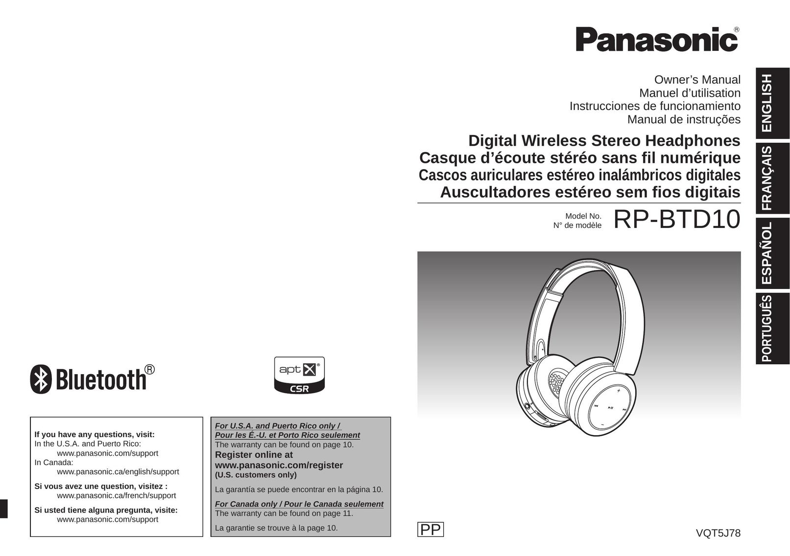 Panasonic RP-BTD10 Headphones User Manual