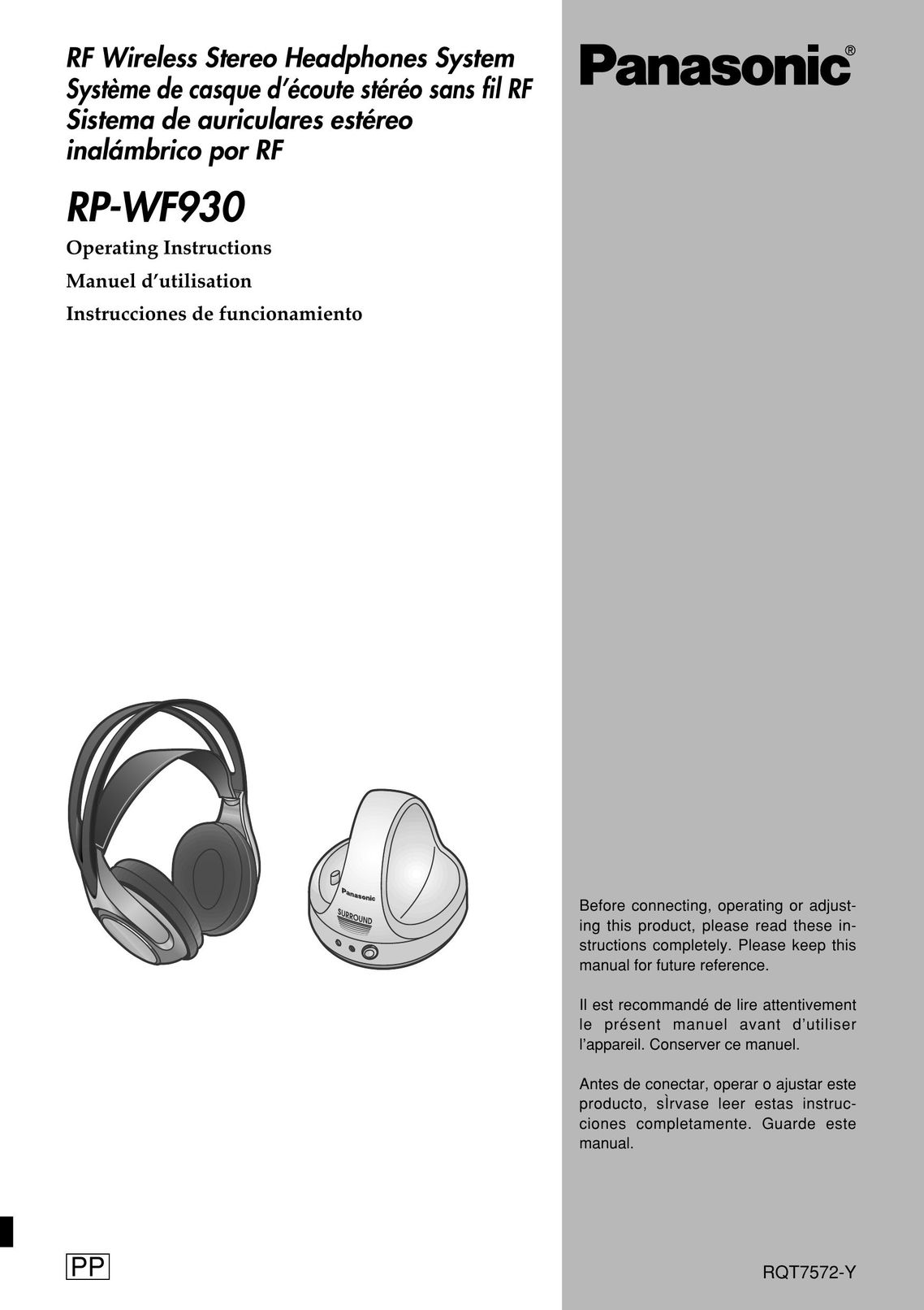 Panasonic RP-WF930 Headphones User Manual