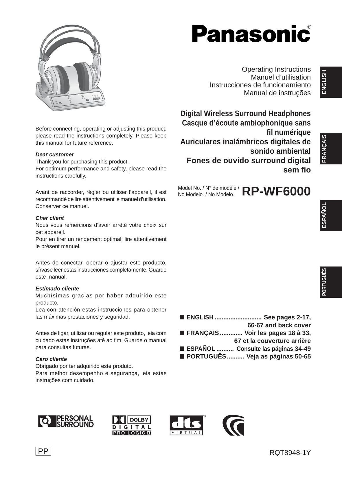 Panasonic RPWF6000 Headphones User Manual