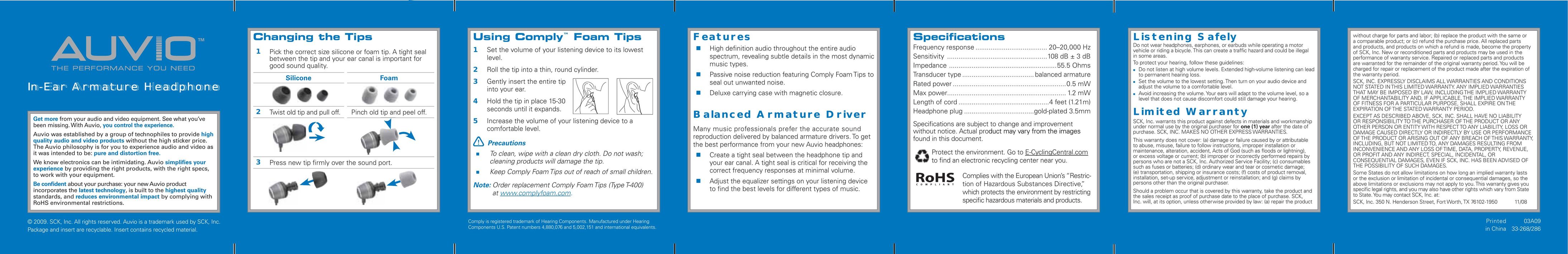 Radio Shack 33-268 Headphones User Manual