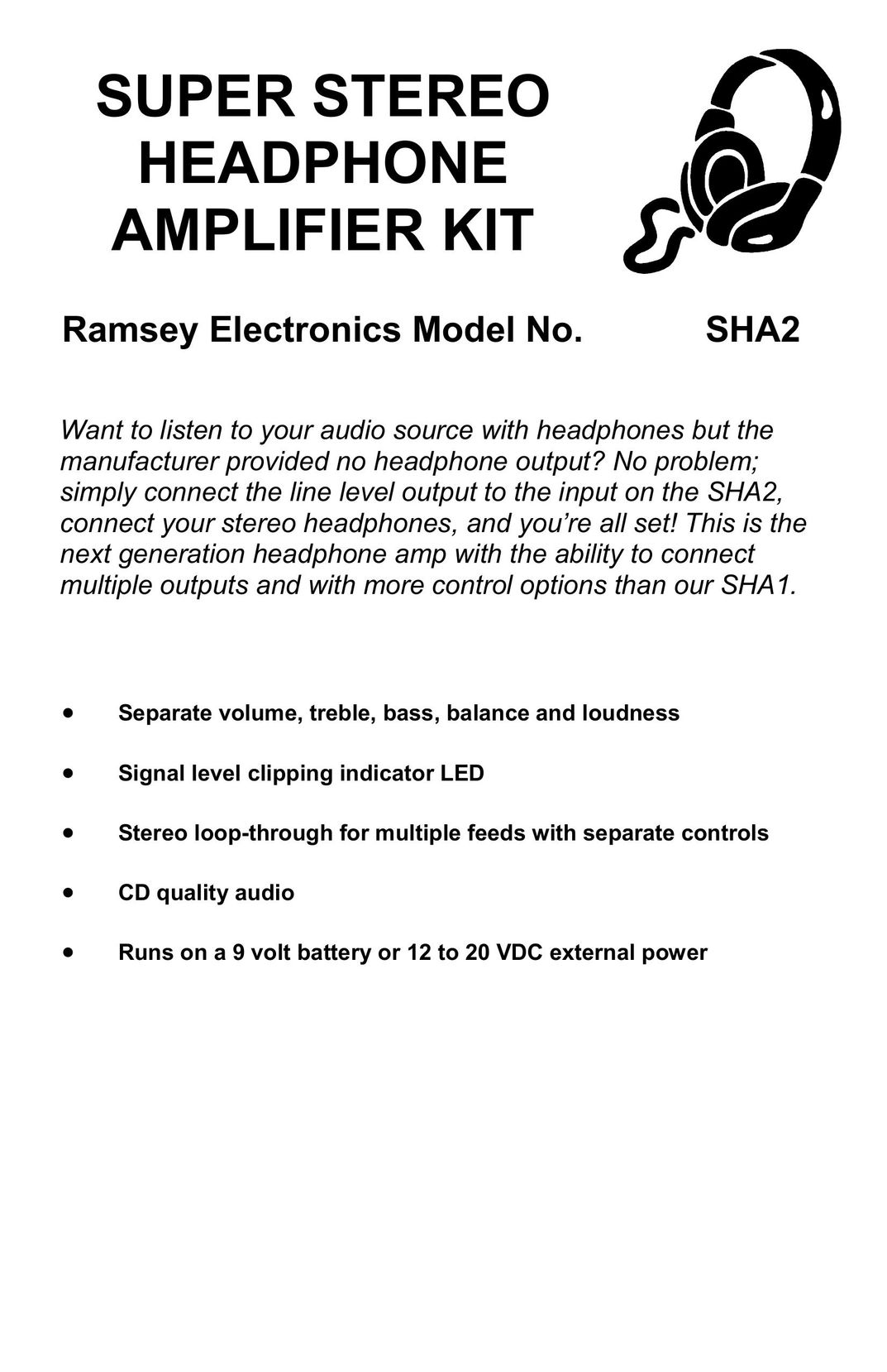 Ramsey Electronics SHA2 Headphones User Manual
