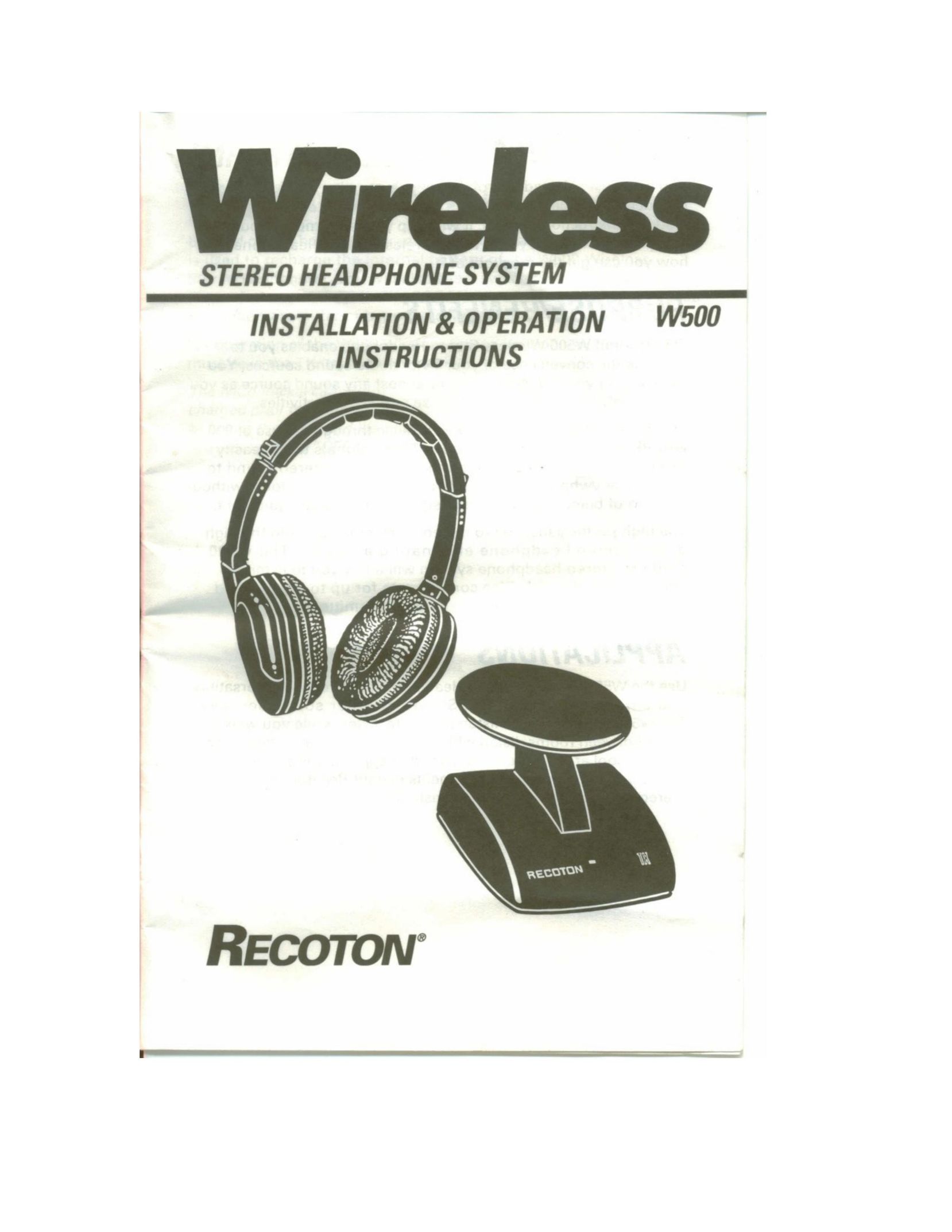Recoton/Advent W500 Headphones User Manual