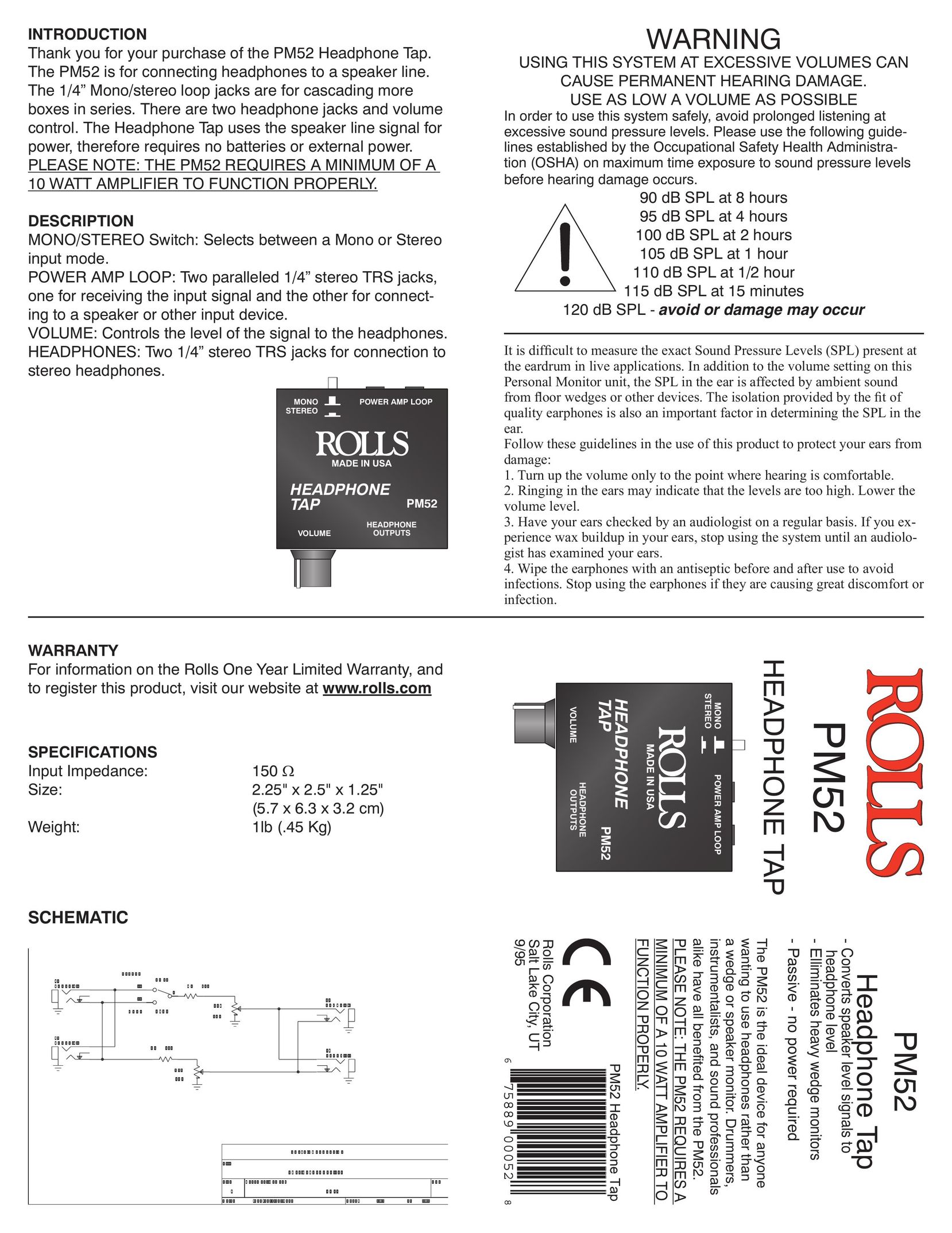 Rolls PM52 Headphones User Manual