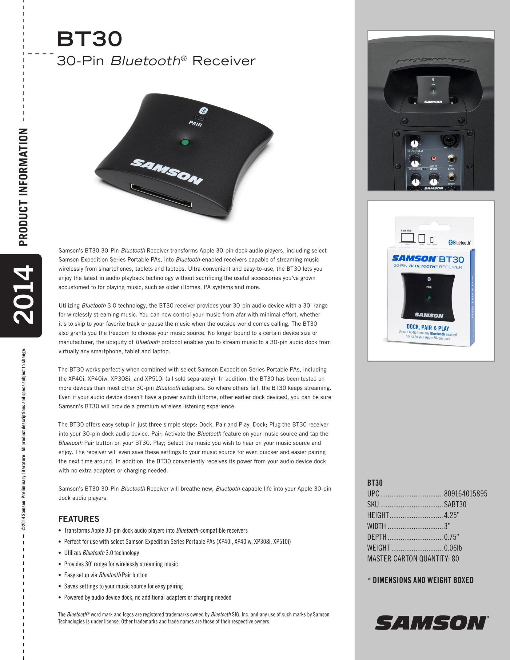 Samson BT30 Headphones User Manual