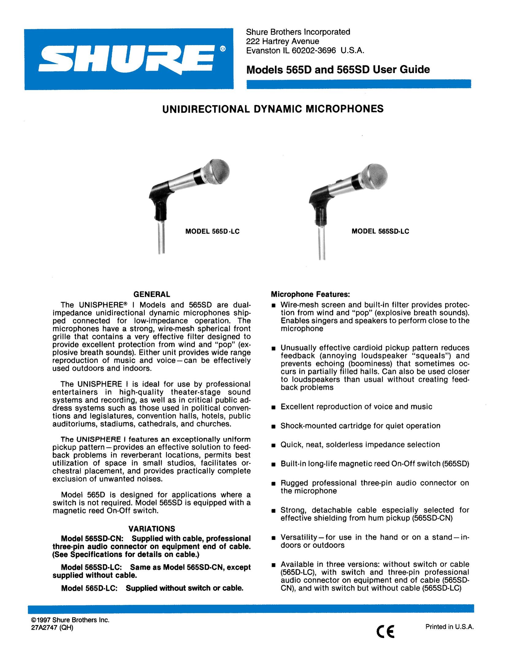 Shure 565sd Headphones User Manual