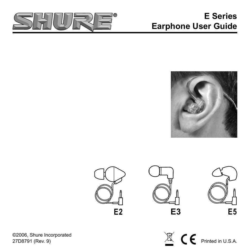 Shure E2 Headphones User Manual