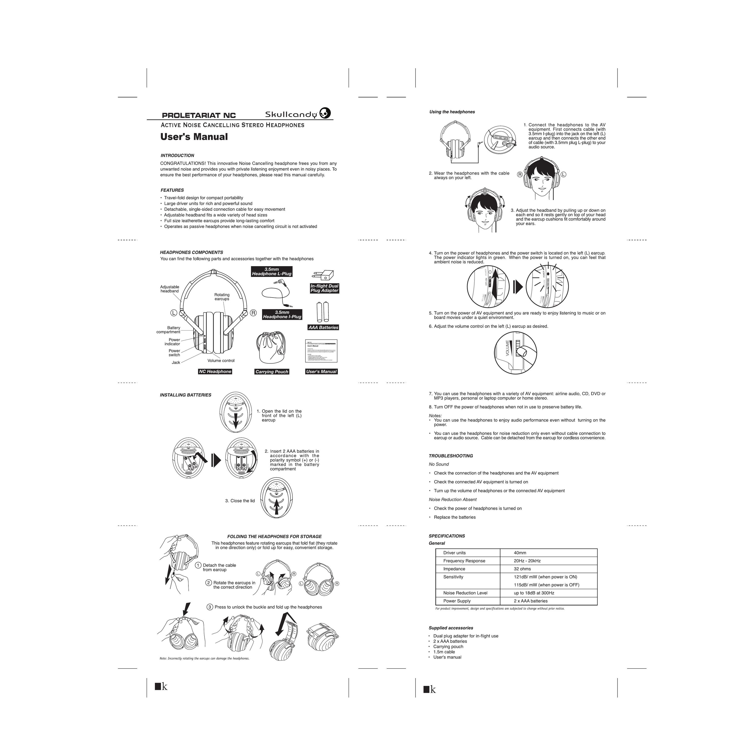 Skullcandy NC Headphones User Manual