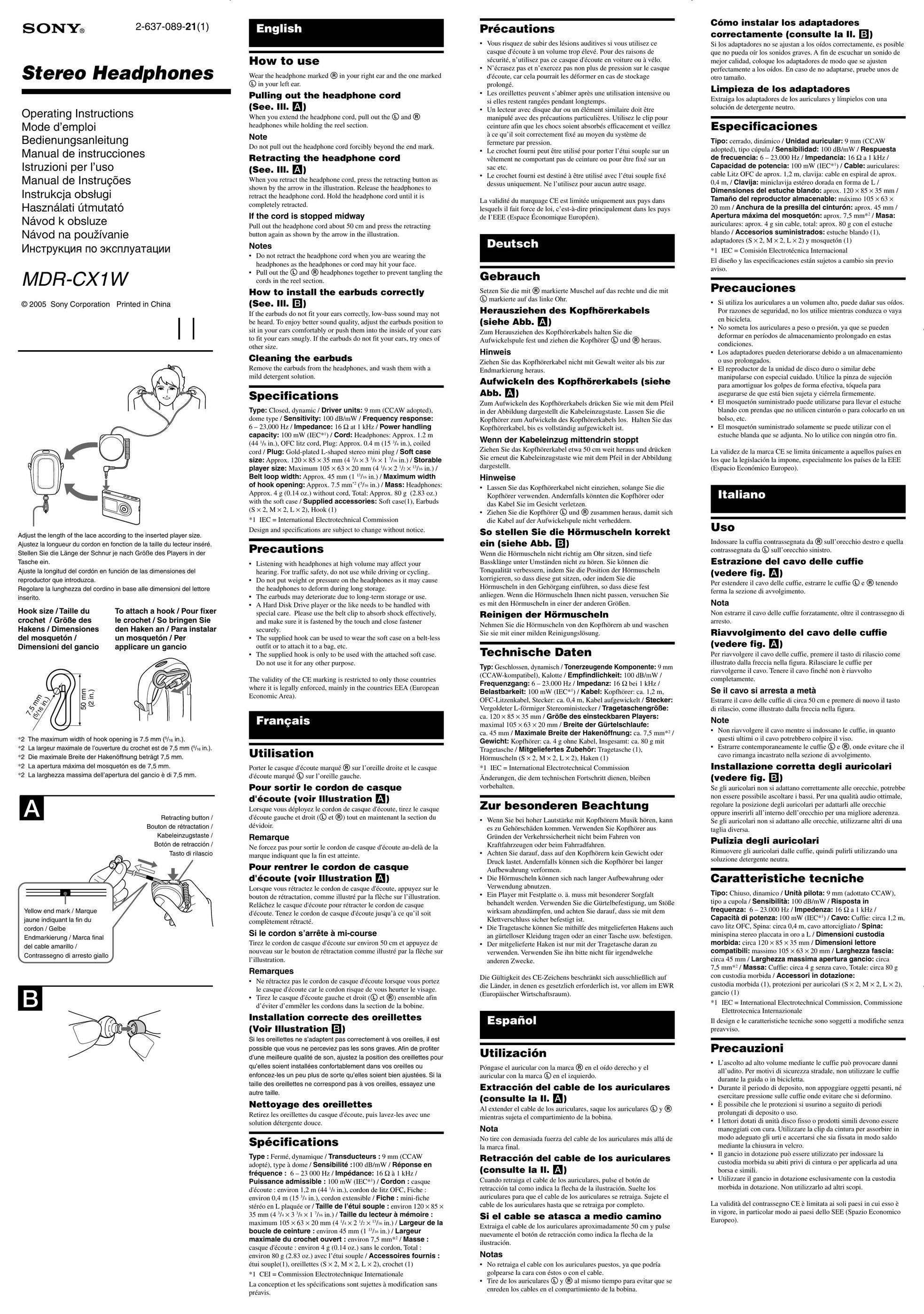 Sony DR-CX1W Headphones User Manual