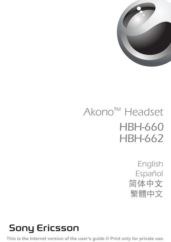 Sony HBH-660 Headphones User Manual