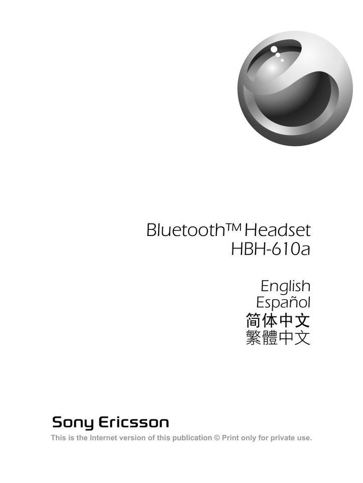 Sony Ericsson HBH-610a Headphones User Manual