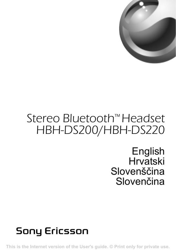 Sony Ericsson HBH-DS200 Headphones User Manual