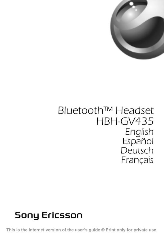 Sony Ericsson HBH-GV435 Headphones User Manual