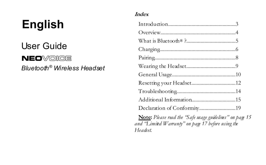 Southwing 5 Bluetooth Wireless Headset Headphones User Manual