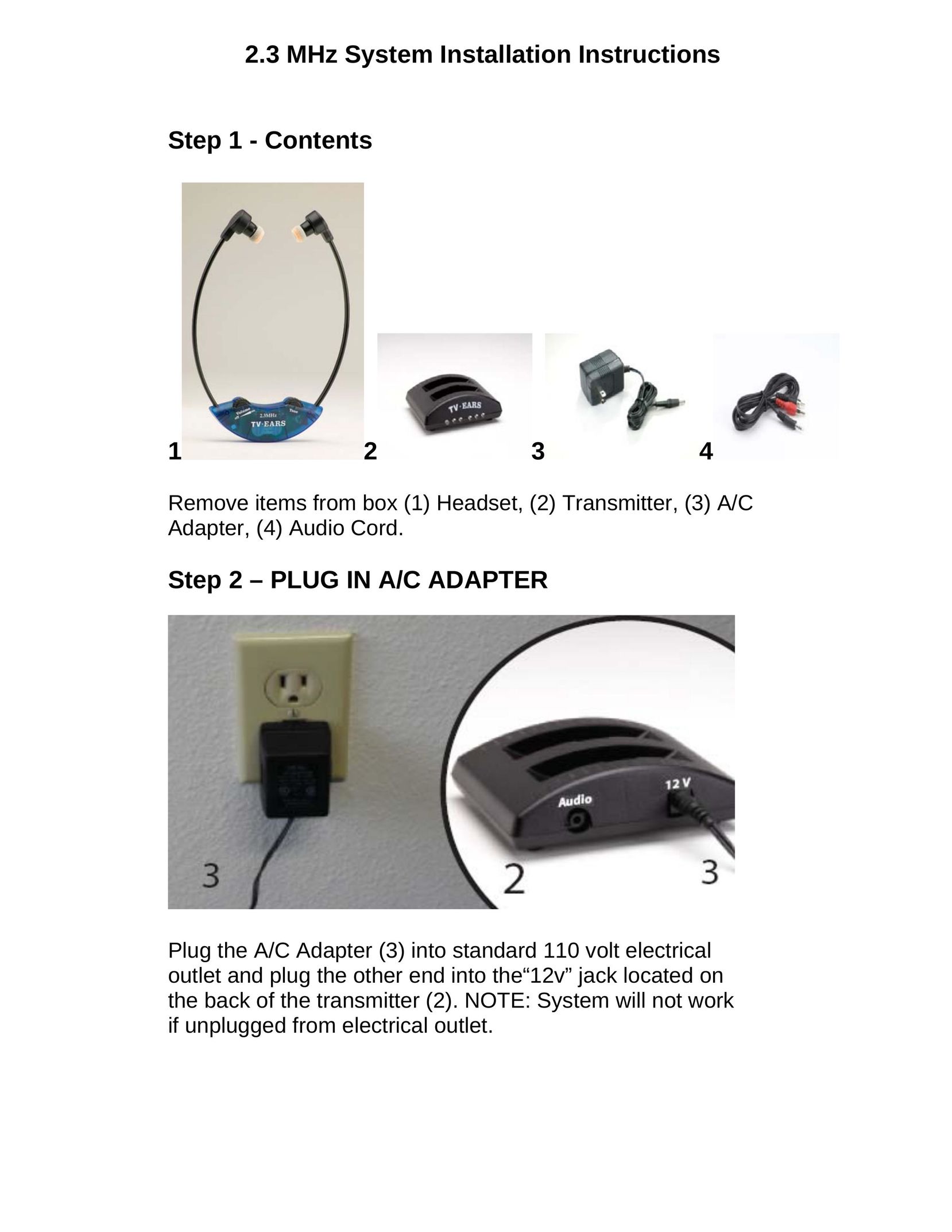 TV Ears Headset System Headphones User Manual