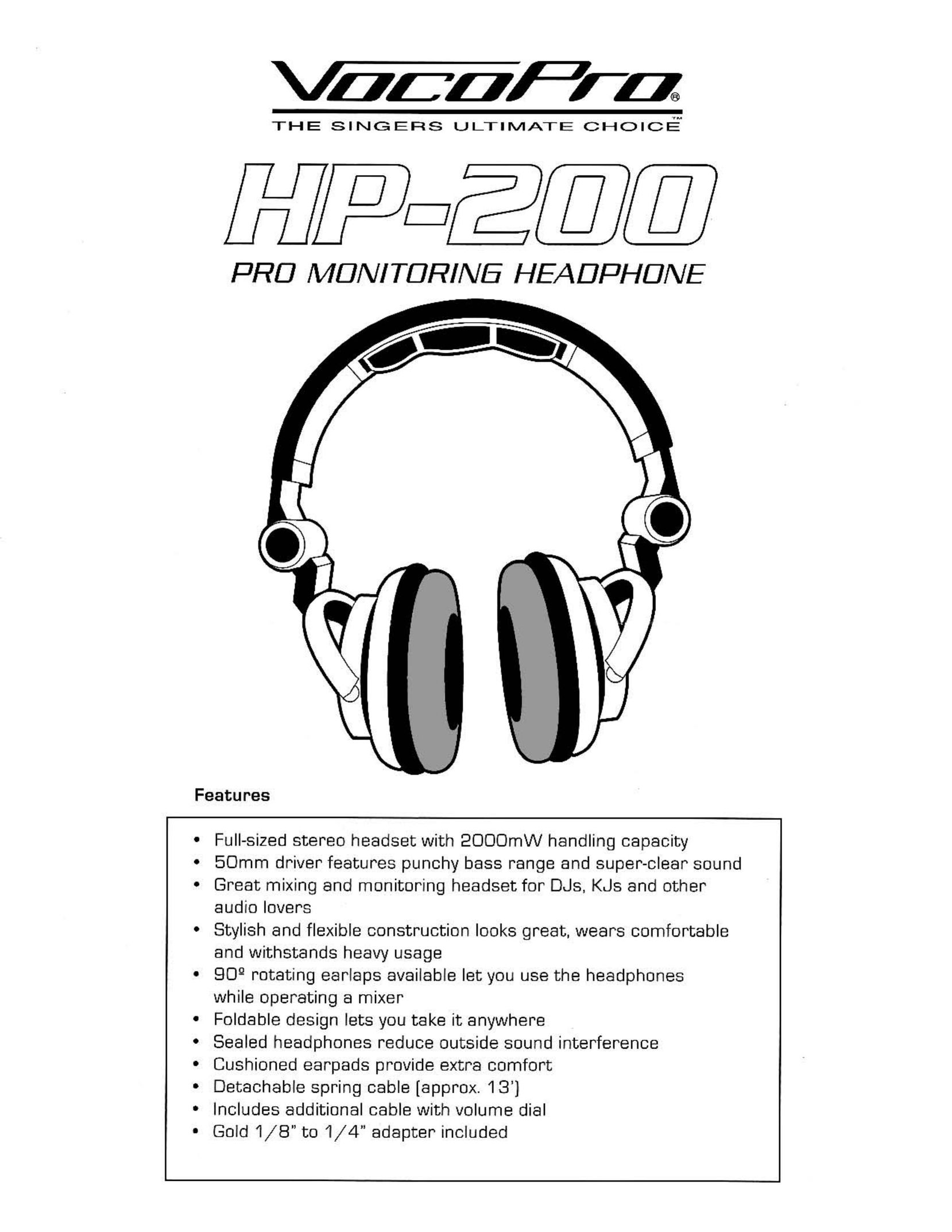 VocoPro HP-200 Headphones User Manual