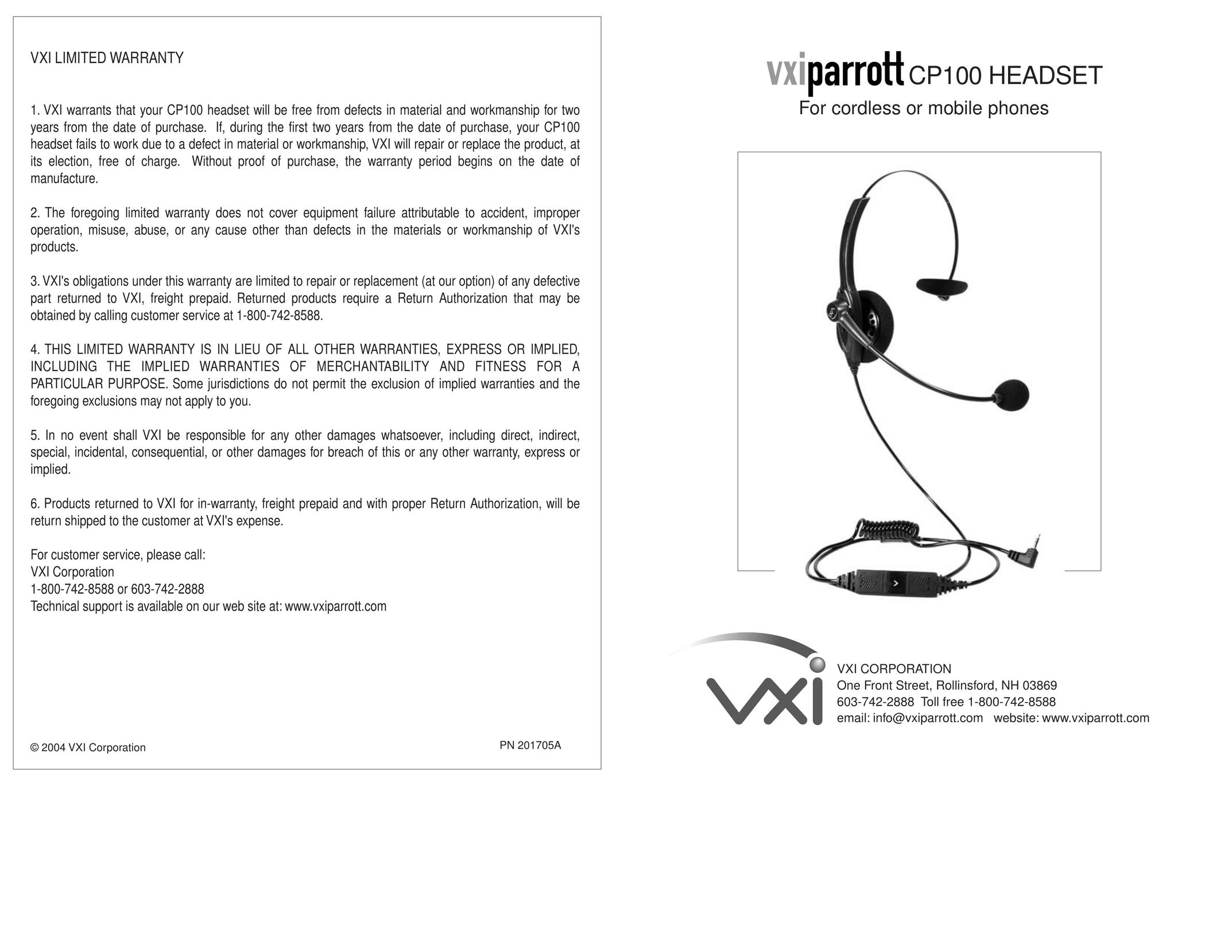 VXI CP100 Headphones User Manual