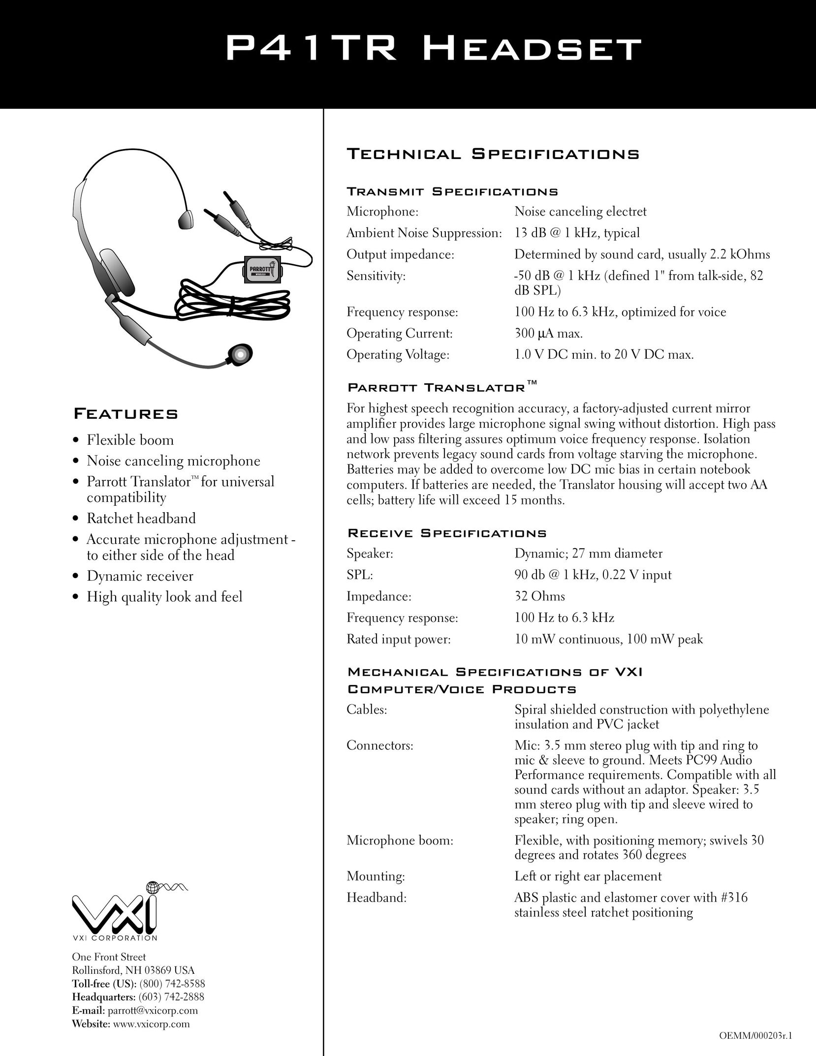 VXI P41TR Headphones User Manual