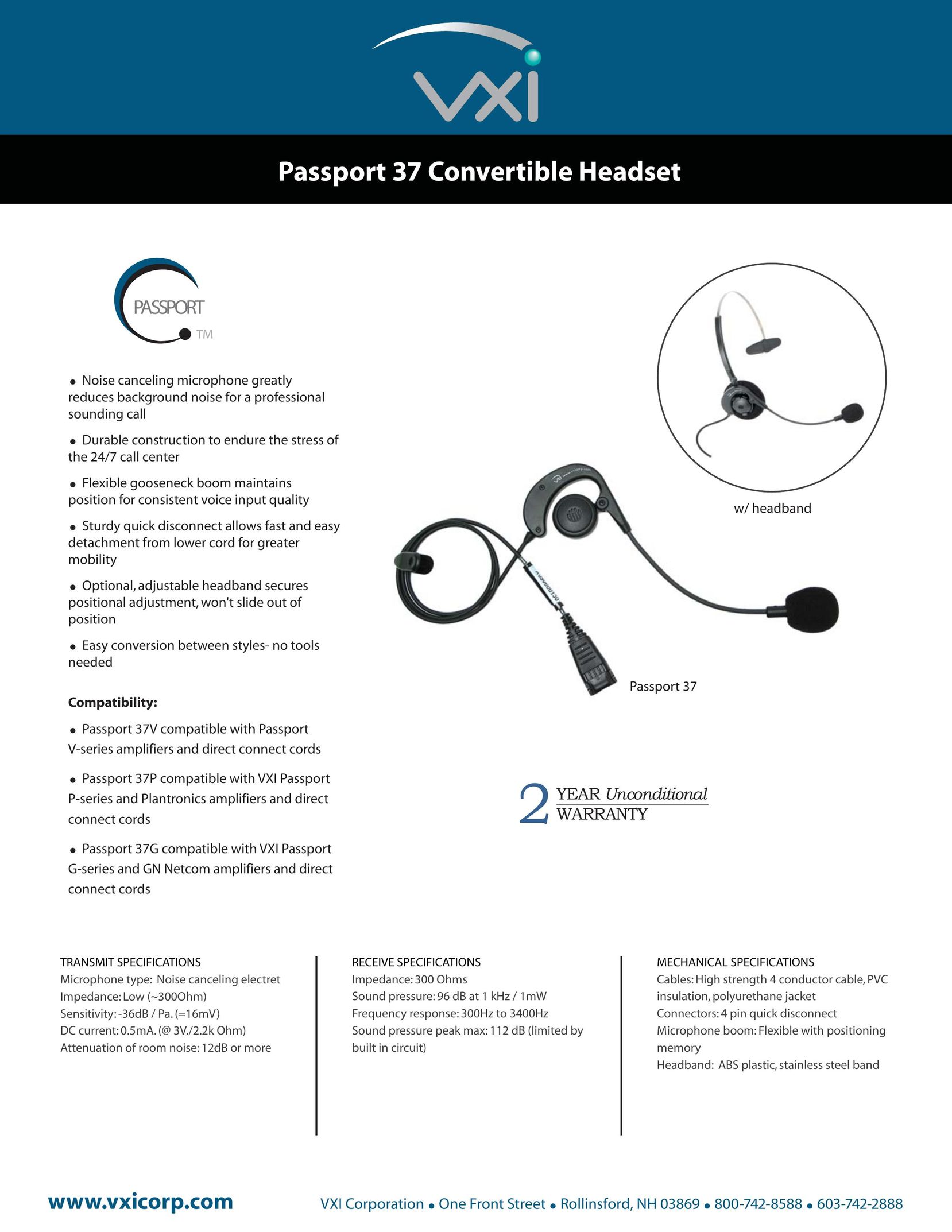 VXI Passport 37 Headphones User Manual