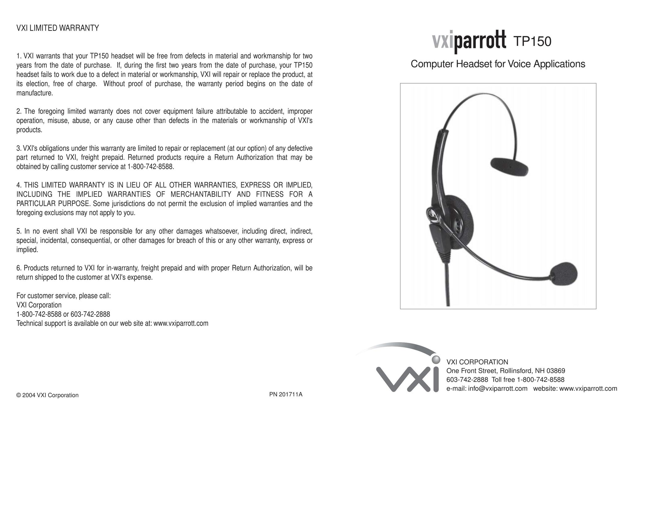 VXI TP150 Headphones User Manual