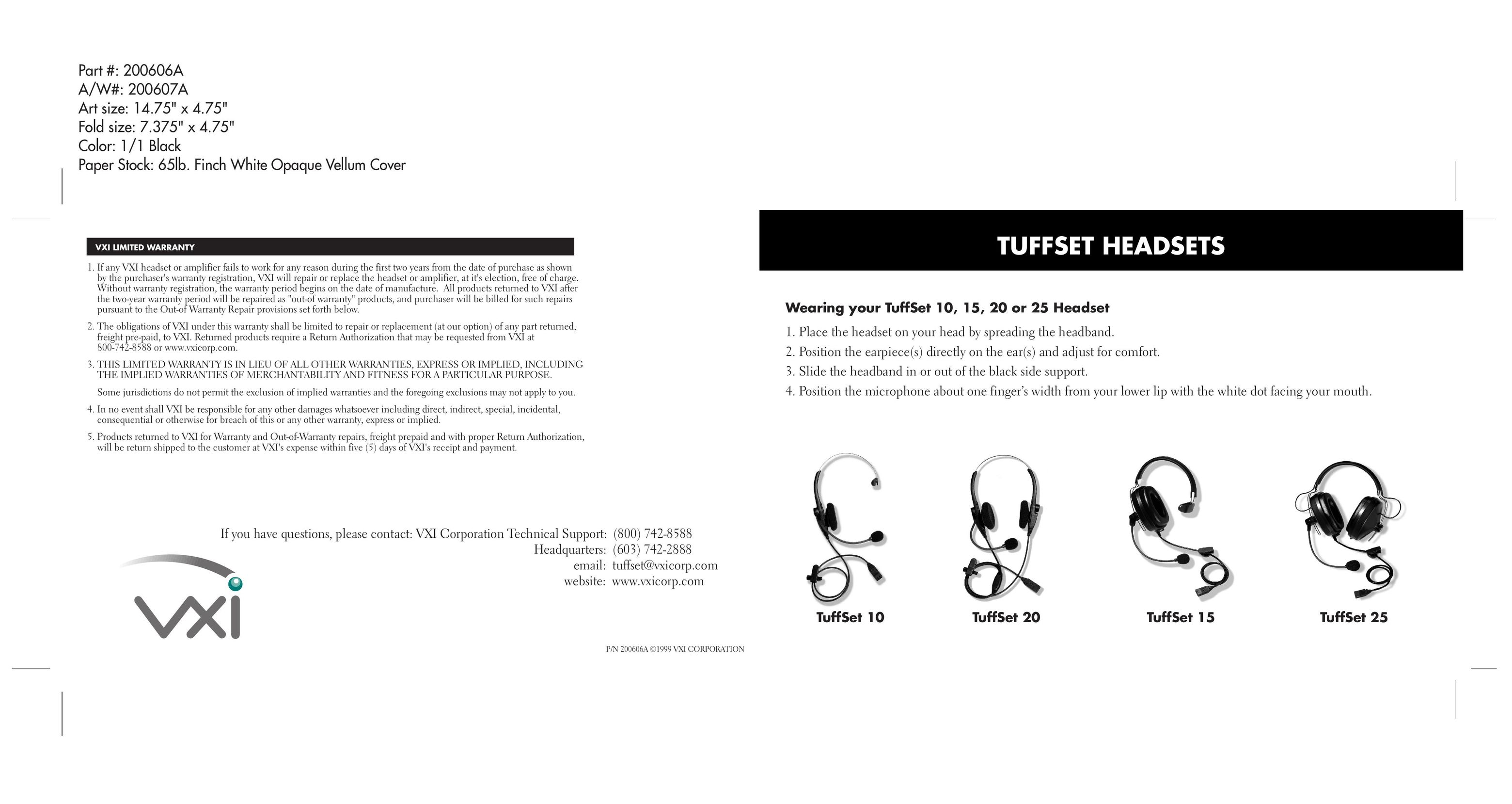 VXI Tuffset Headset Headphones User Manual