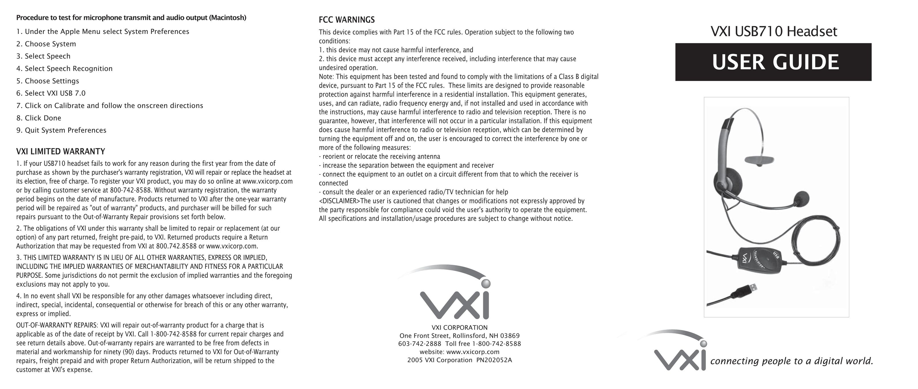VXI USB 710 Headphones User Manual