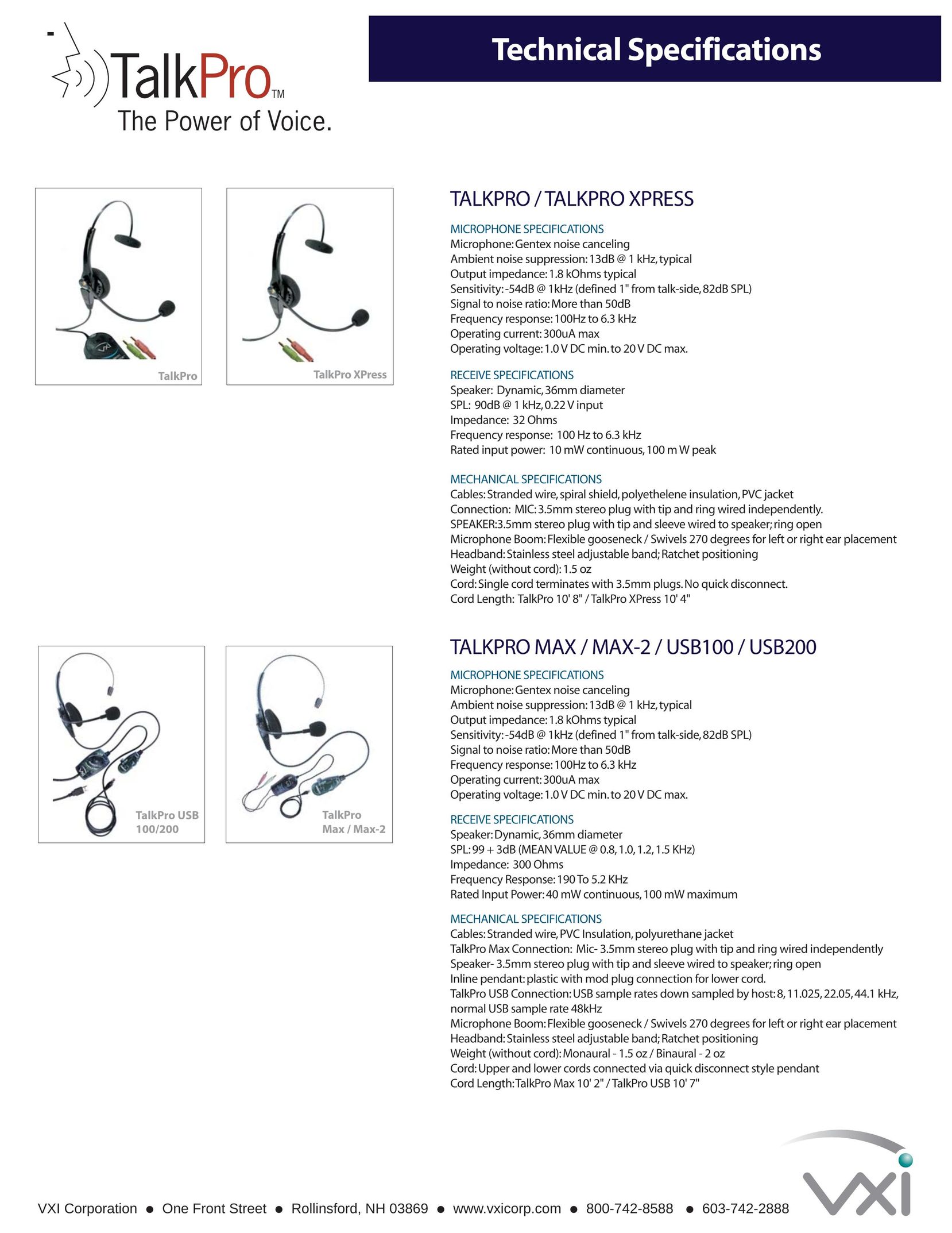 VXI USB200 Headphones User Manual