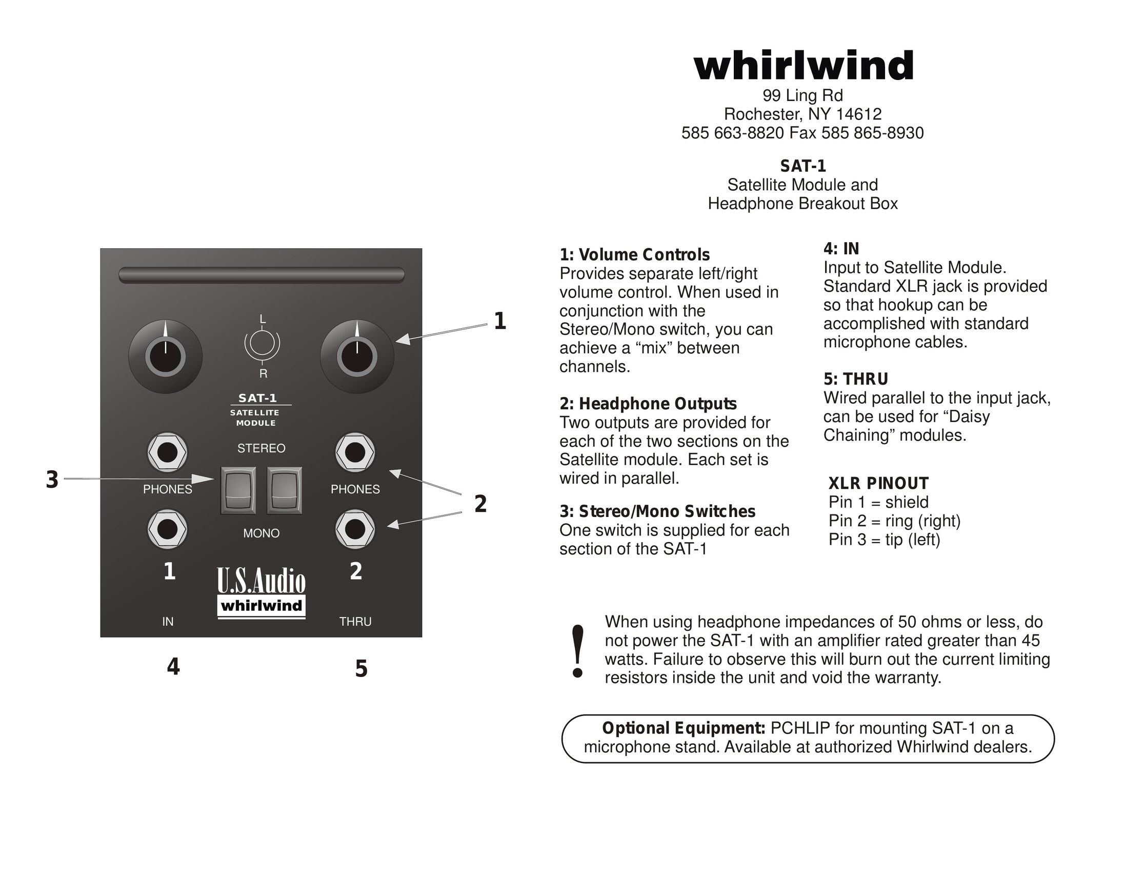 Whirlwind SAT-1 Headphones User Manual