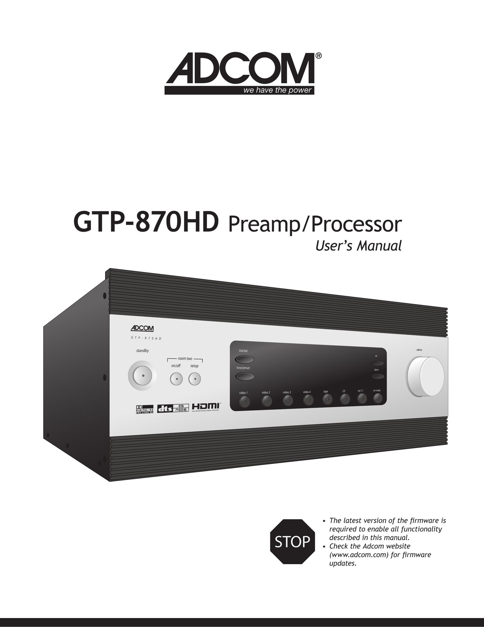 Adcom GTP-870HD Home Theater System User Manual
