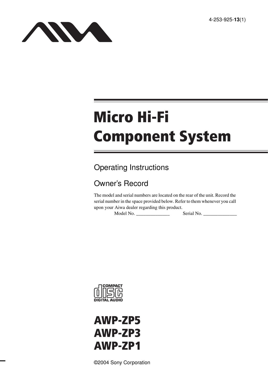 Aiwa AWP-ZP5 Home Theater System User Manual