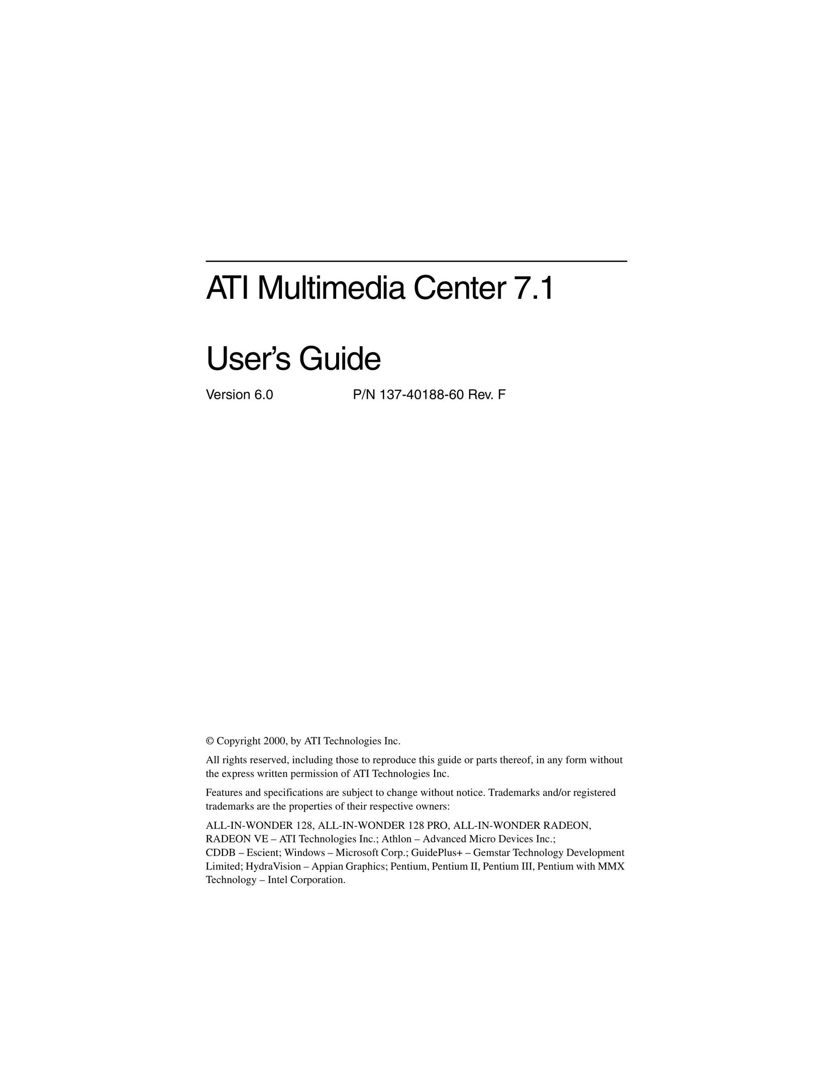 ATI Technologies 137-40188-60 Home Theater System User Manual