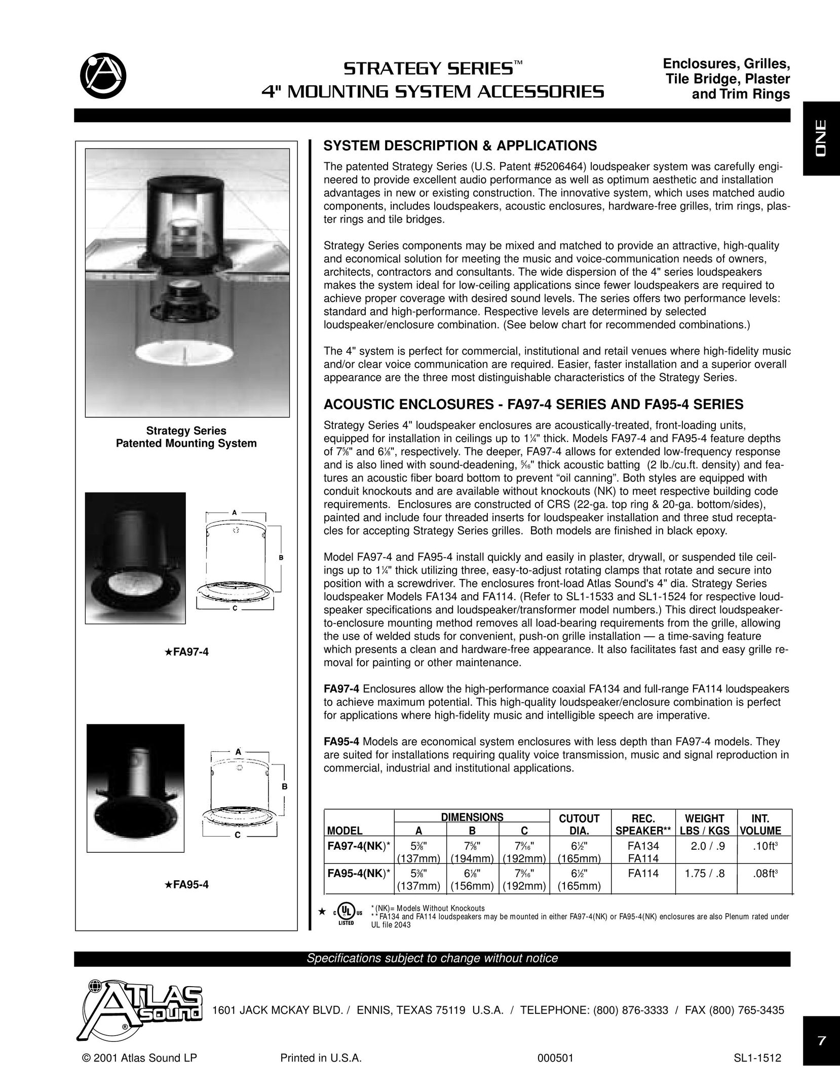 Atlas Sound FA95-4 Home Theater System User Manual