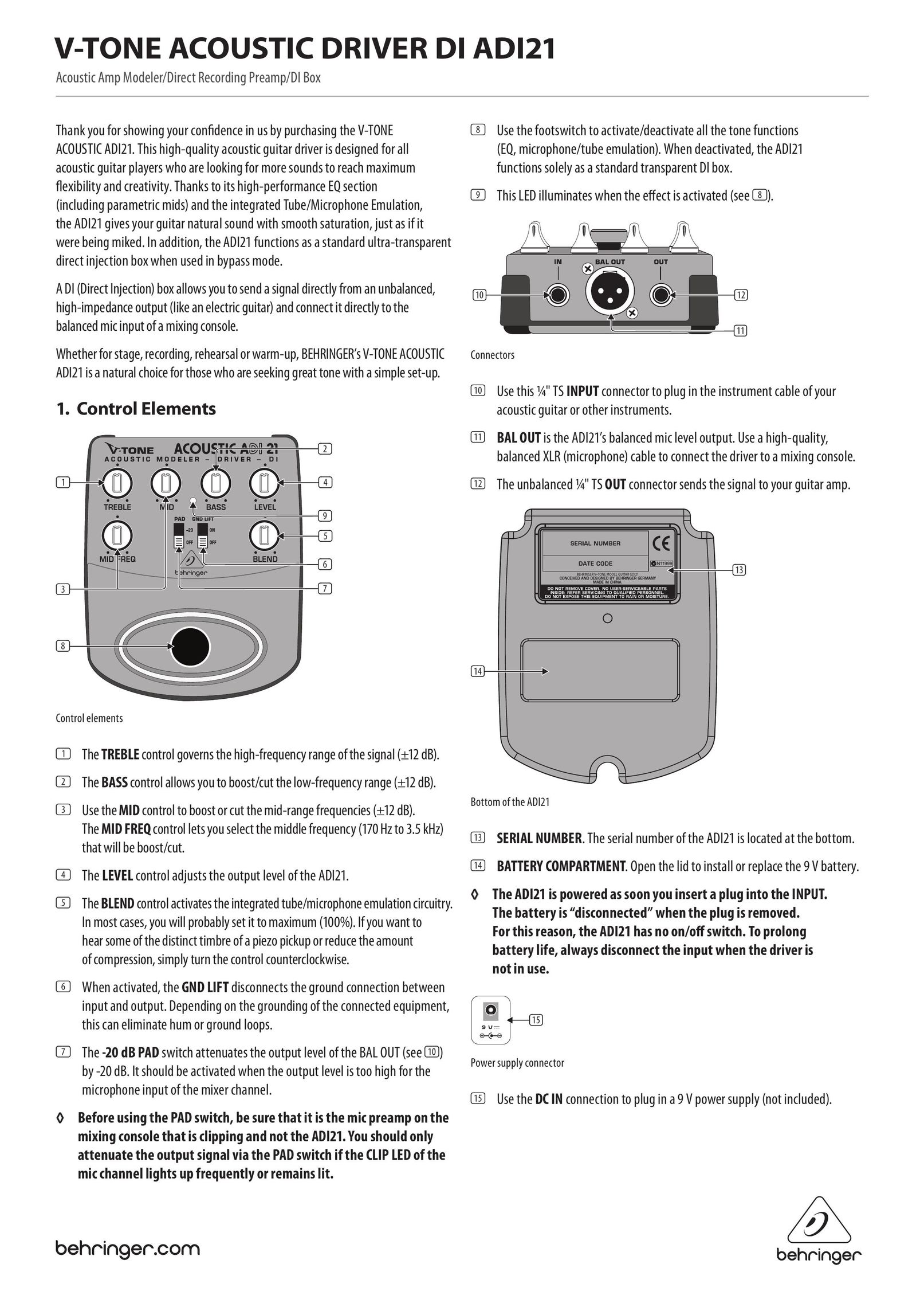 Behringer ADI21 Home Theater System User Manual