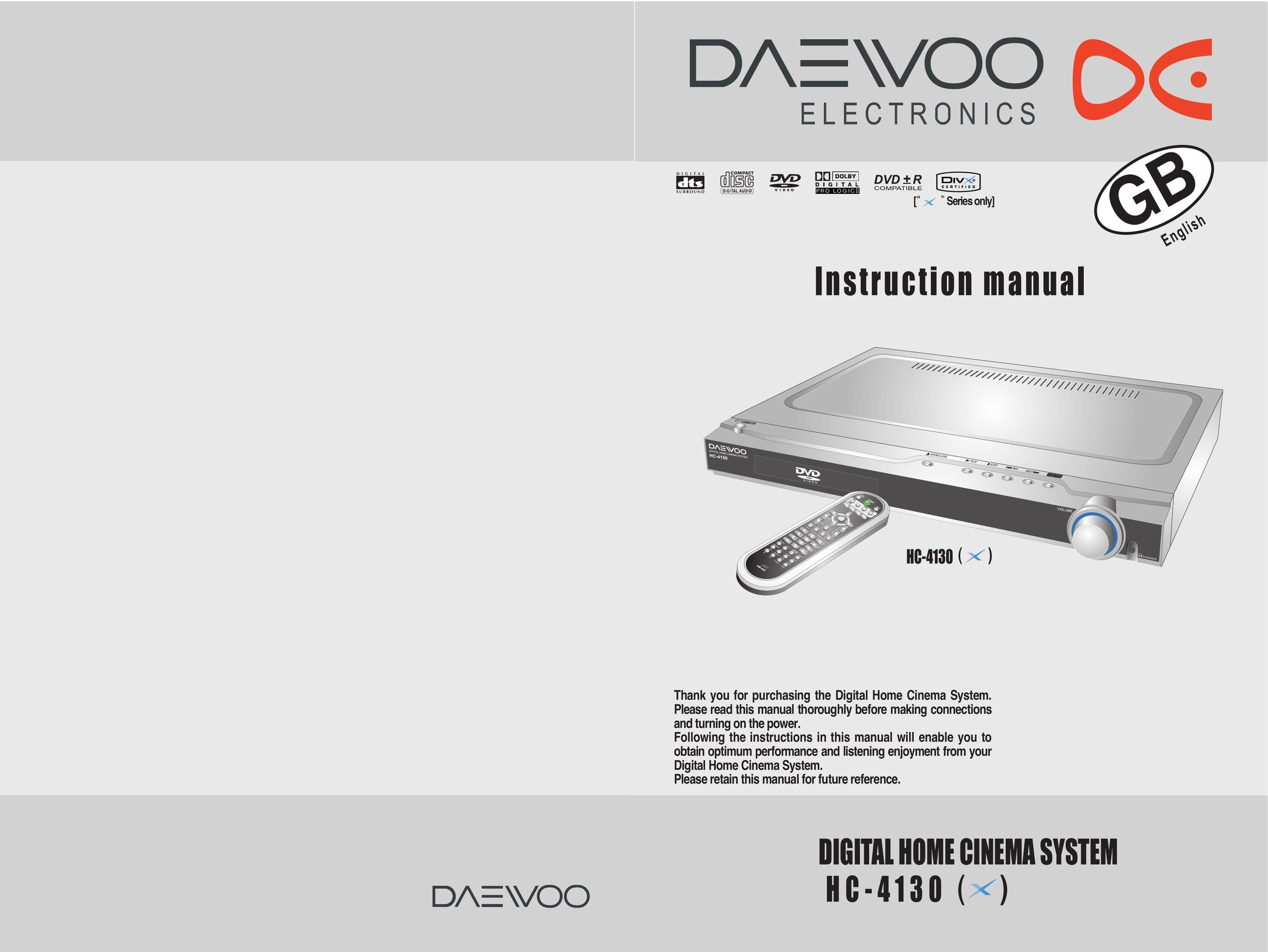 Daewoo Digital Home Cinema System Home Theater System User Manual