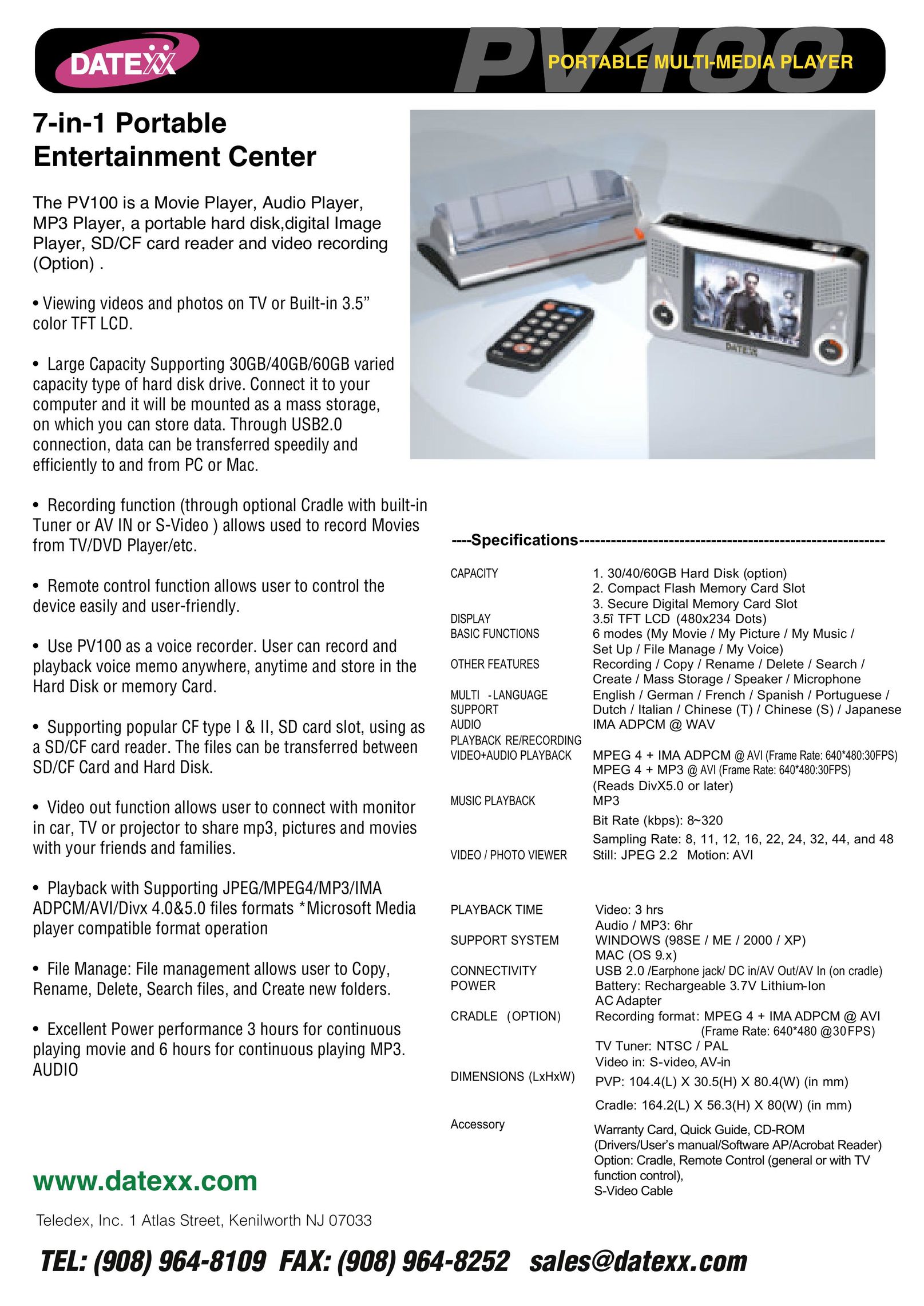 Datexx PV100 Home Theater System User Manual