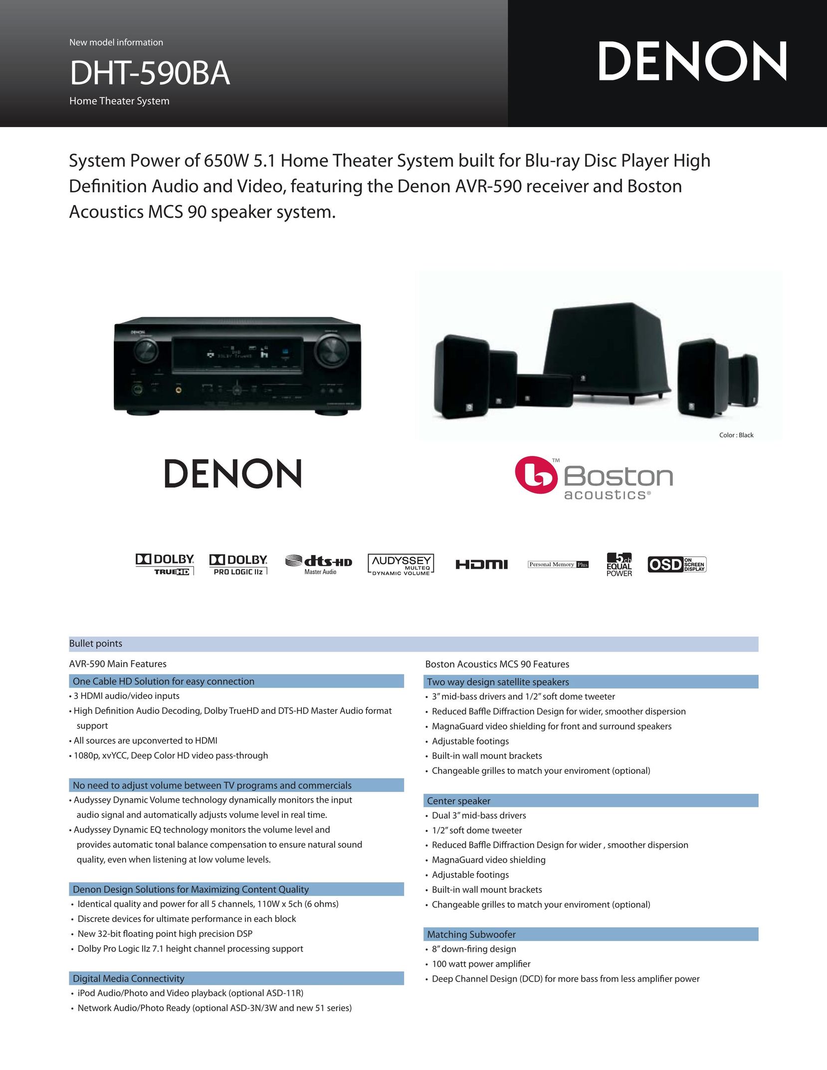 Denon 650W Home Theater System User Manual