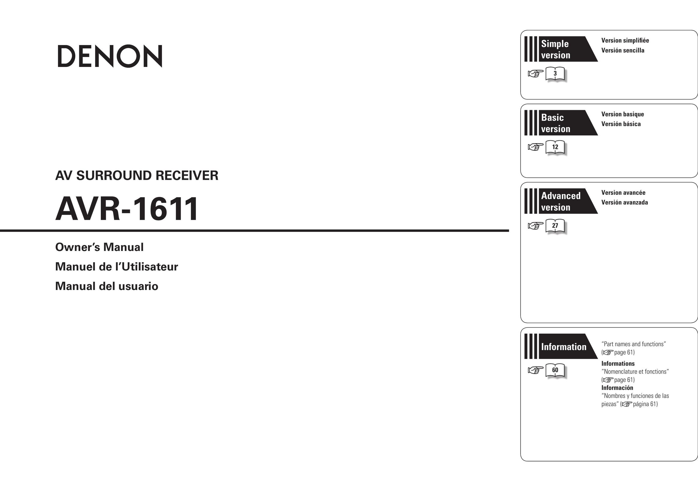 Denon AVR-1611 Home Theater System User Manual