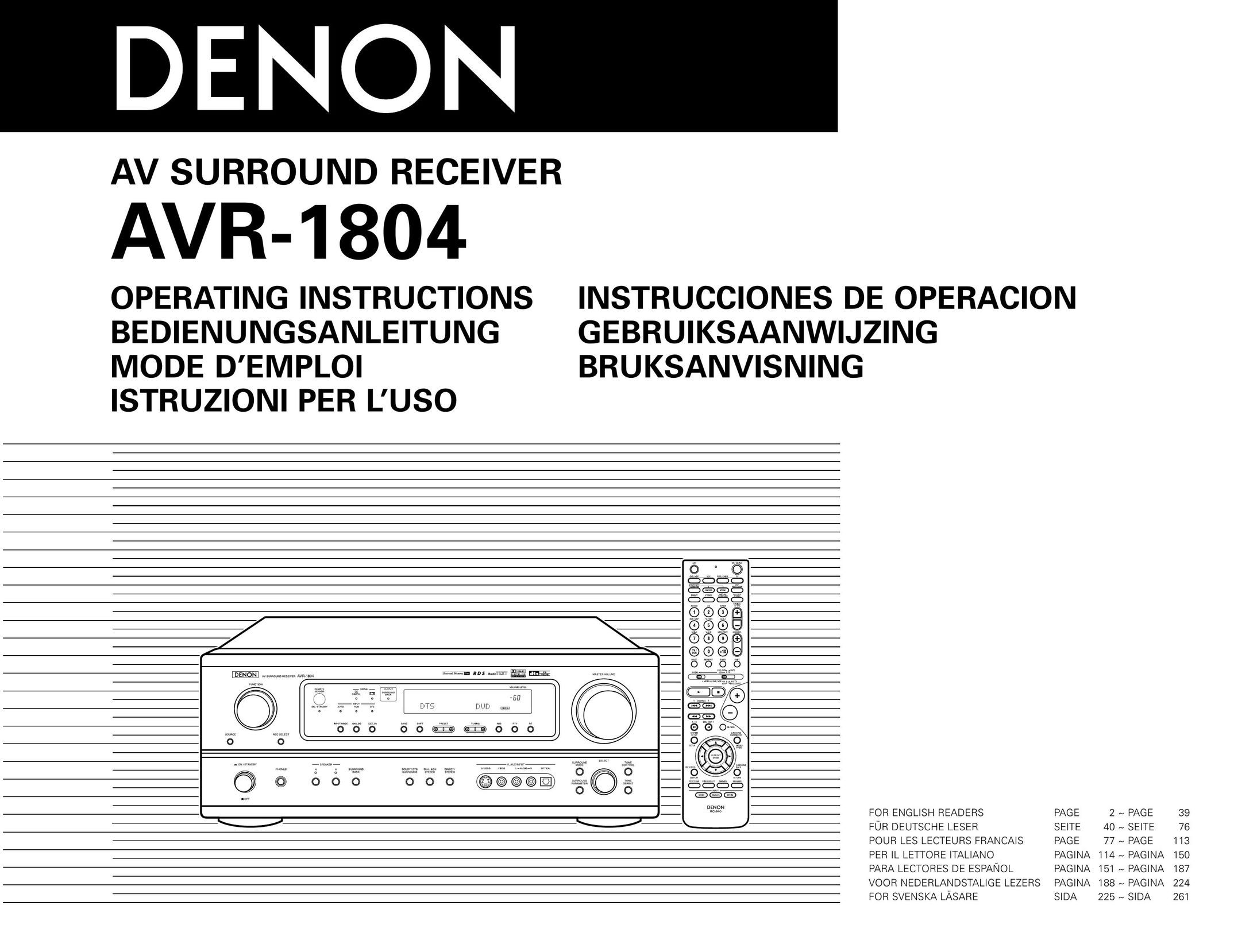 Denon AVR-1804 Home Theater System User Manual