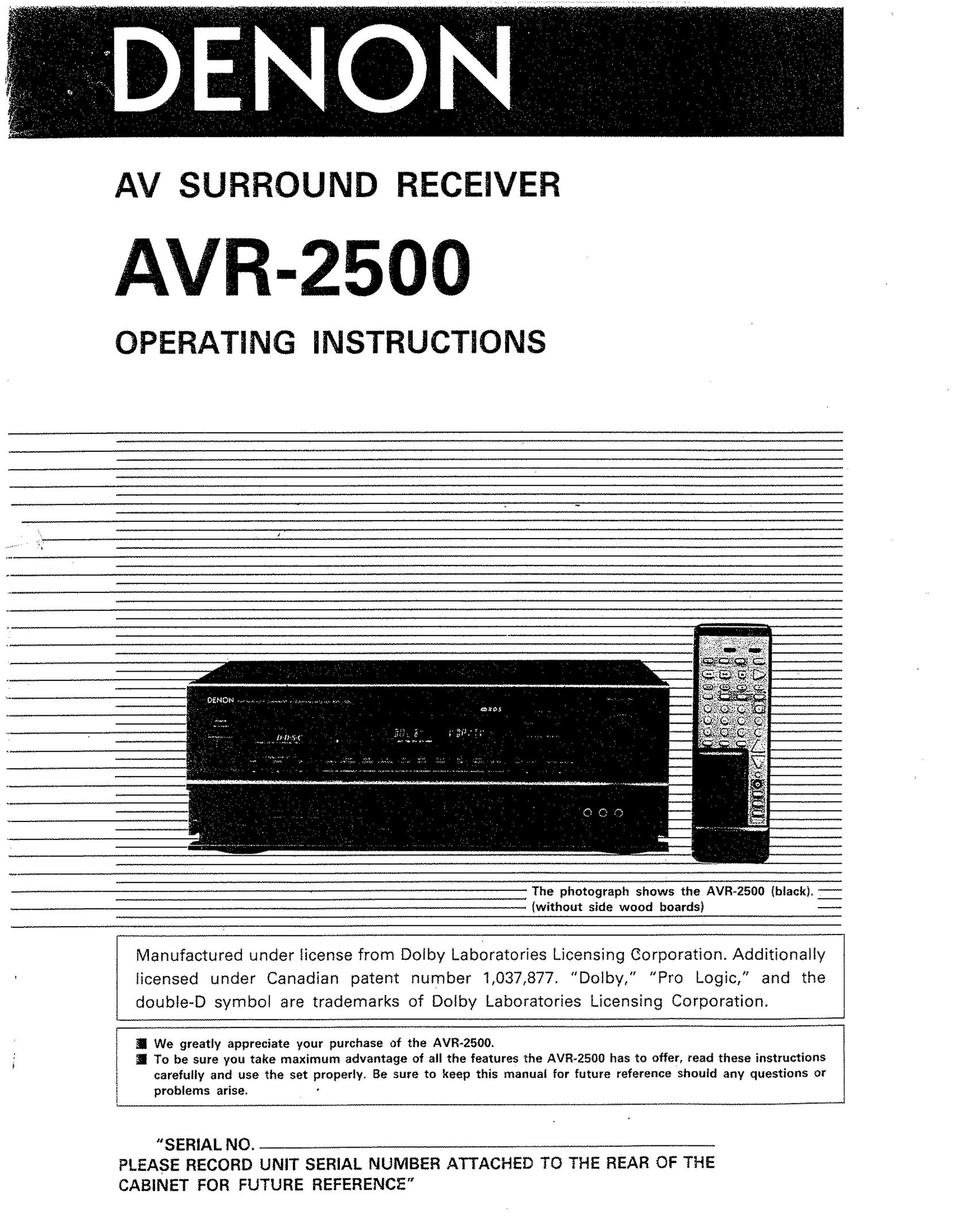 Denon AVR-2500 Home Theater System User Manual