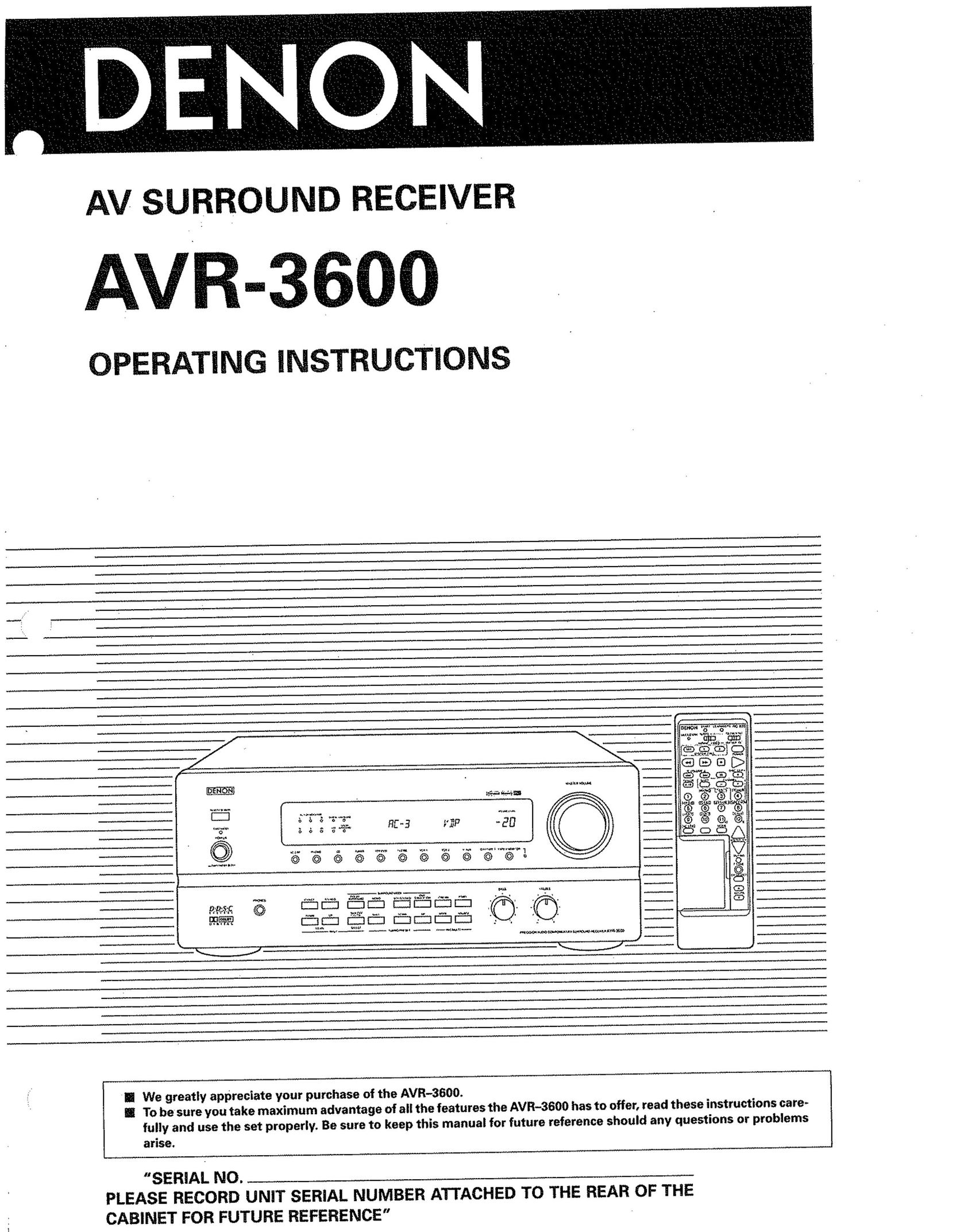 Denon AVR-3600 Home Theater System User Manual