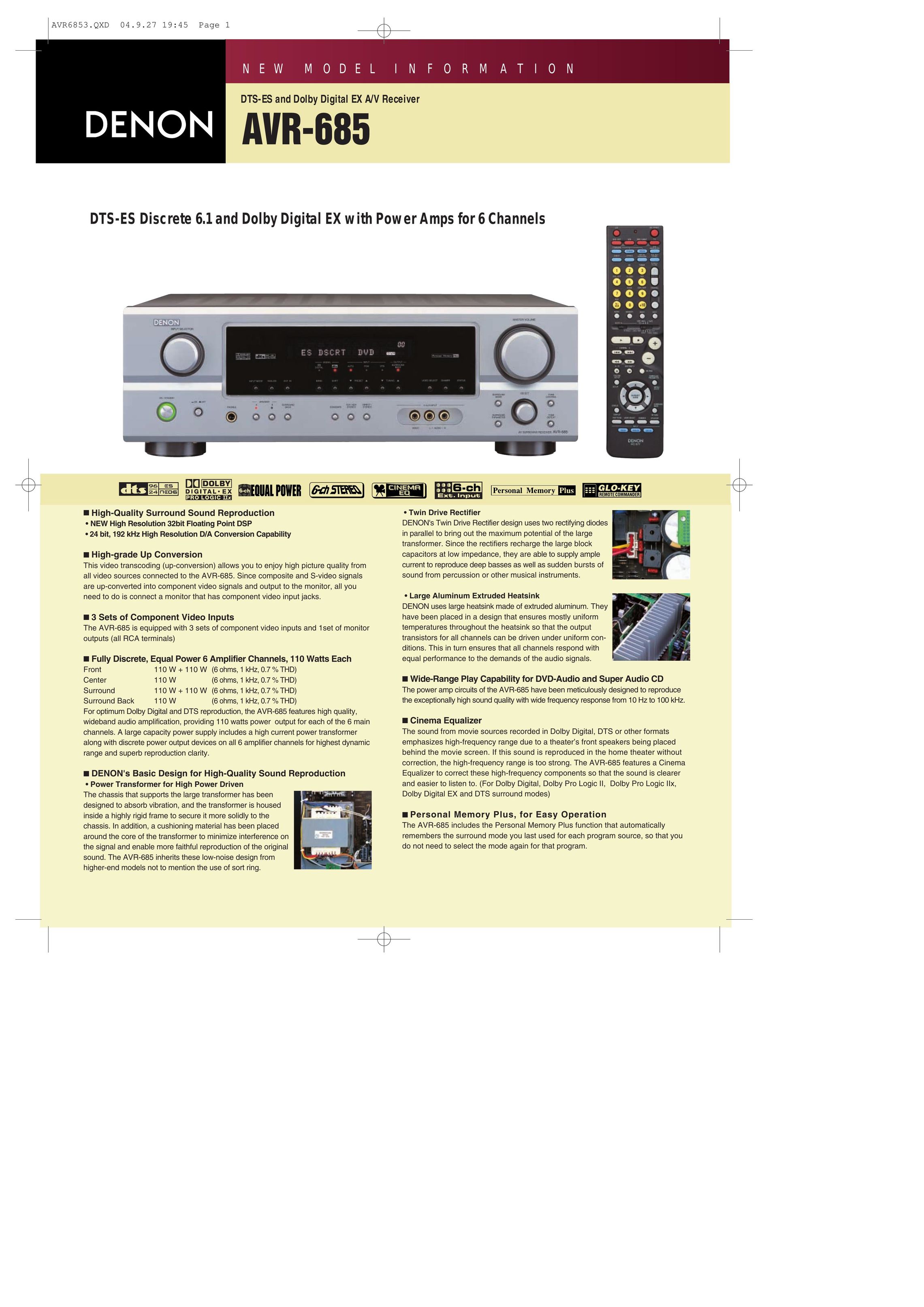 Denon AVR-685 Home Theater System User Manual