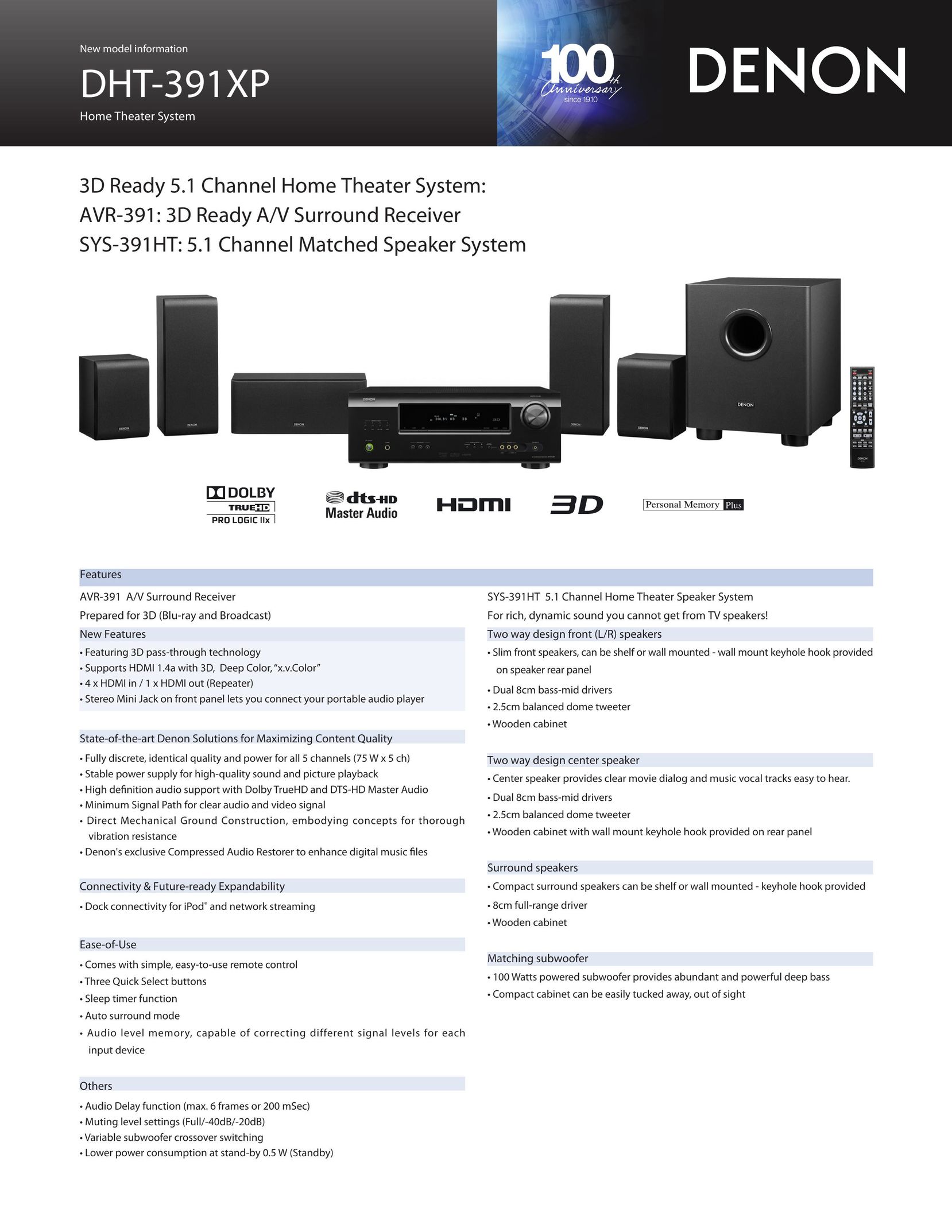 Denon DHT-391XP Home Theater System User Manual
