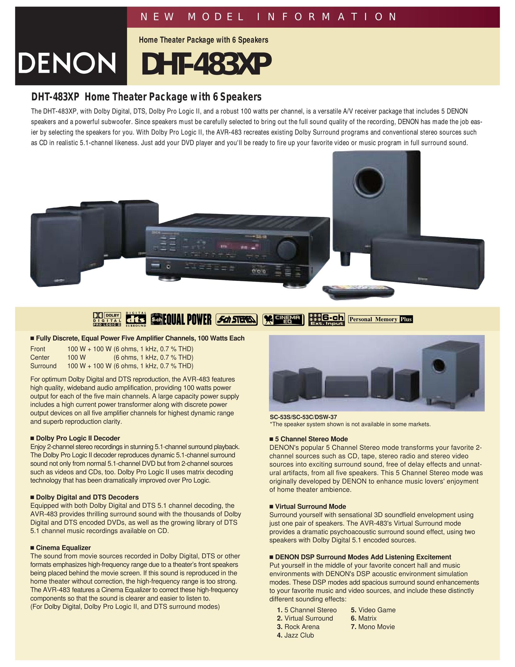 Denon DHT-483XP Home Theater System User Manual